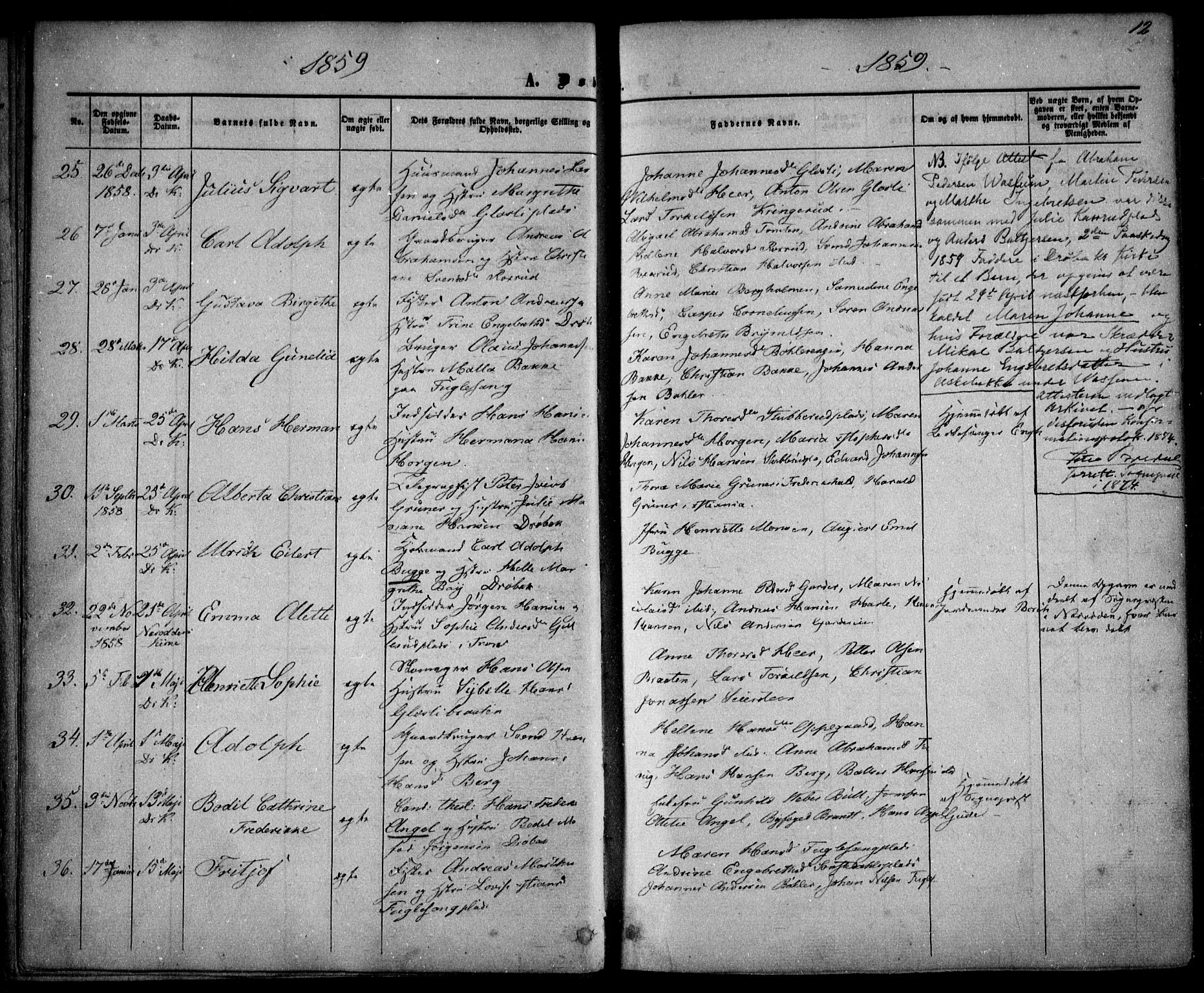 Drøbak prestekontor Kirkebøker, AV/SAO-A-10142a/F/Fa/L0002: Ministerialbok nr. I 2, 1858-1870, s. 12