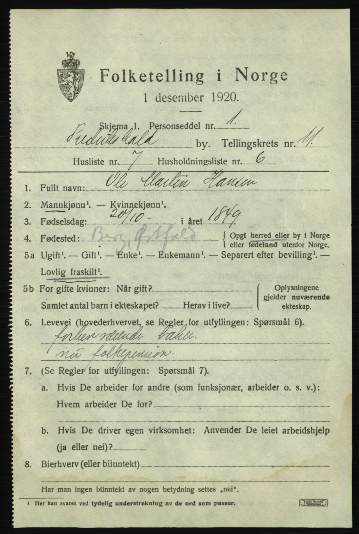 SAO, Folketelling 1920 for 0101 Fredrikshald kjøpstad, 1920, s. 18977