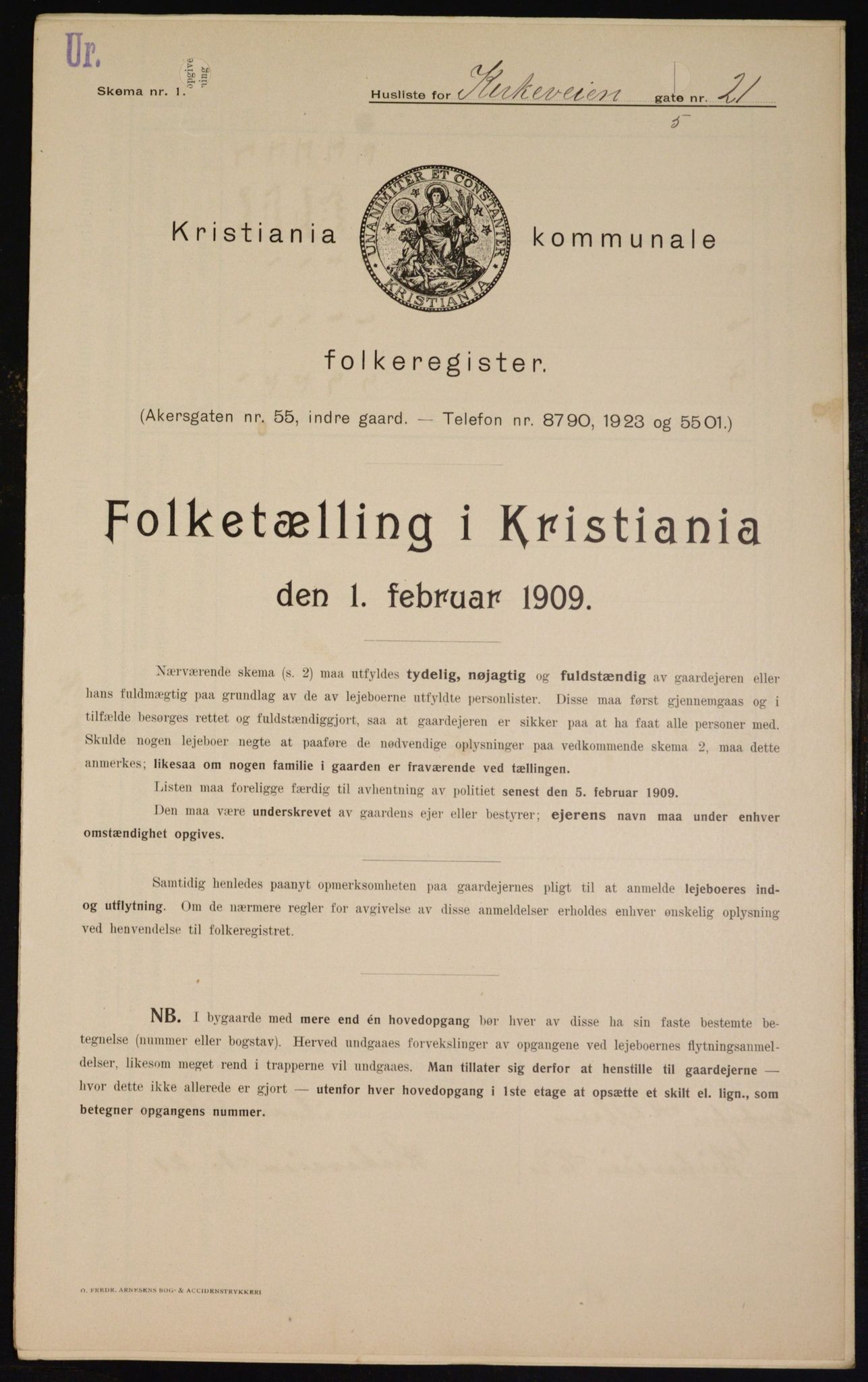 OBA, Kommunal folketelling 1.2.1909 for Kristiania kjøpstad, 1909, s. 46481