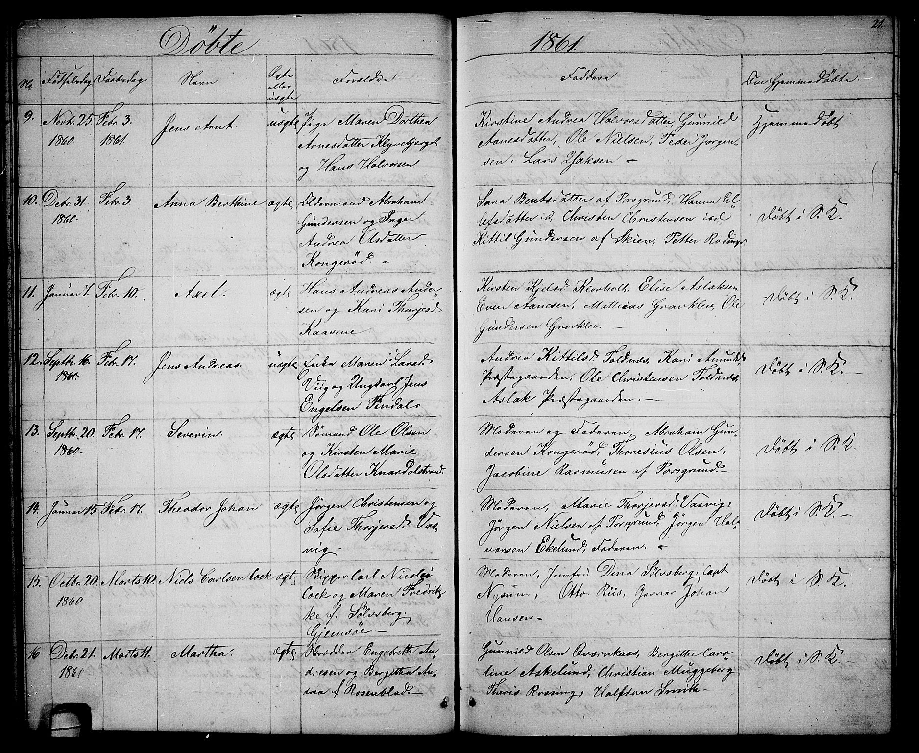 Solum kirkebøker, AV/SAKO-A-306/G/Ga/L0004: Klokkerbok nr. I 4, 1859-1876, s. 21