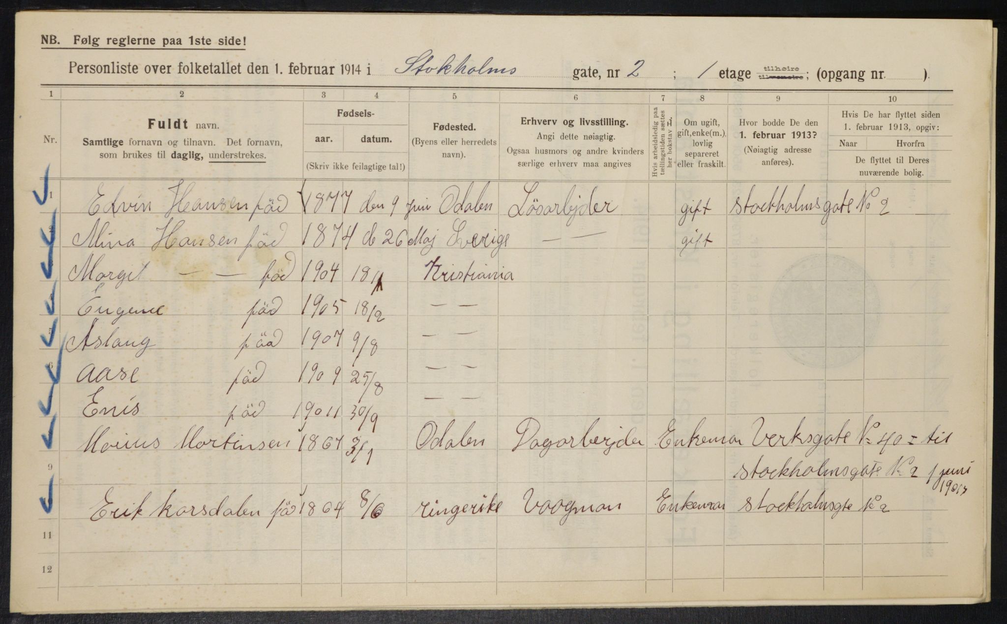 OBA, Kommunal folketelling 1.2.1914 for Kristiania, 1914, s. 103029
