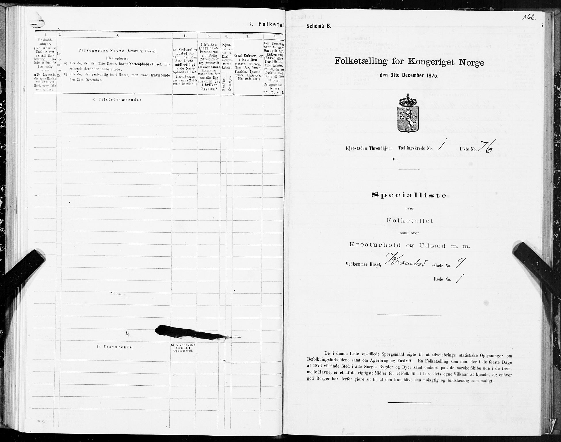 SAT, Folketelling 1875 for 1601 Trondheim kjøpstad, 1875, s. 1166