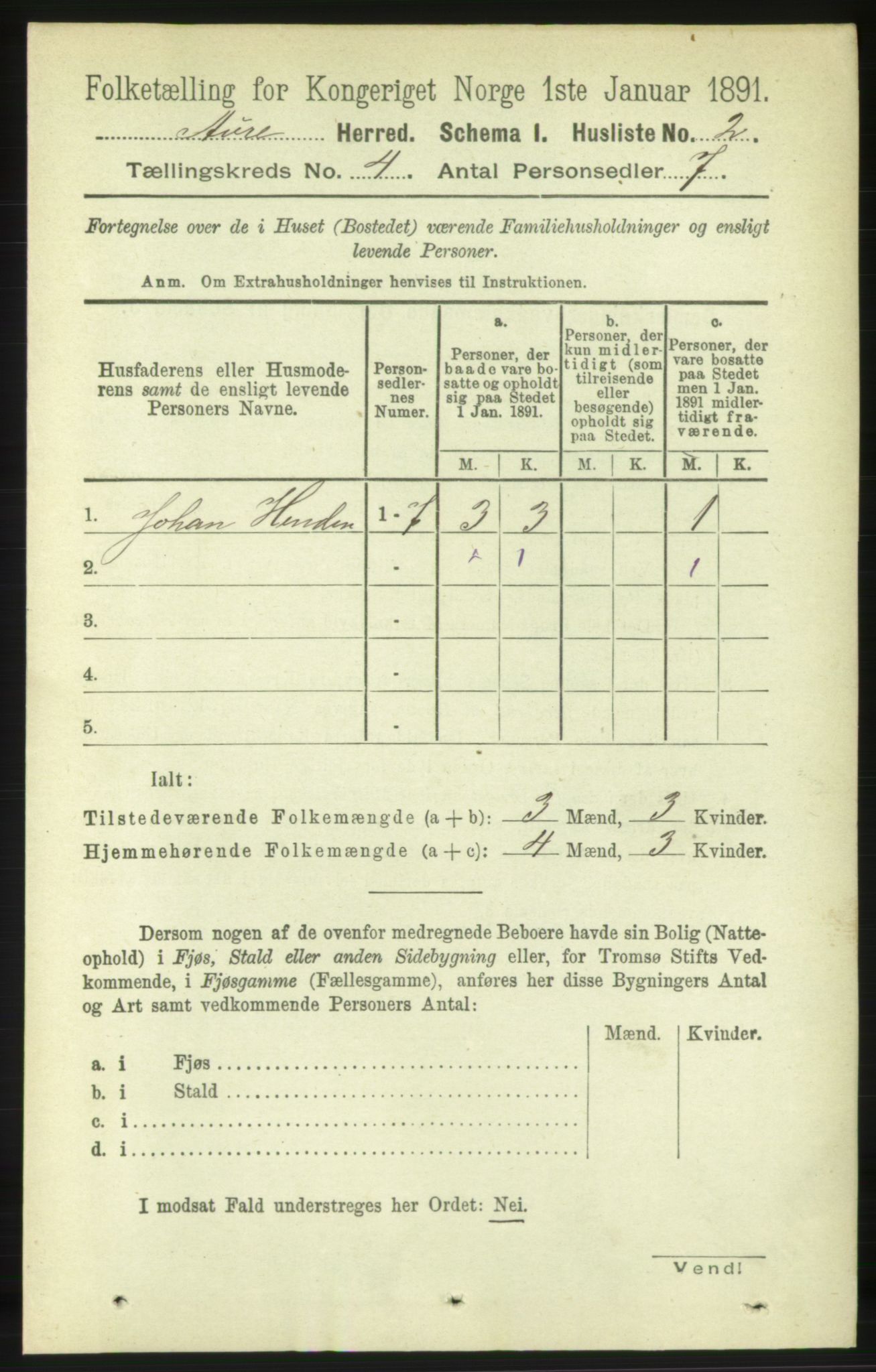 RA, Folketelling 1891 for 1569 Aure herred, 1891, s. 1933