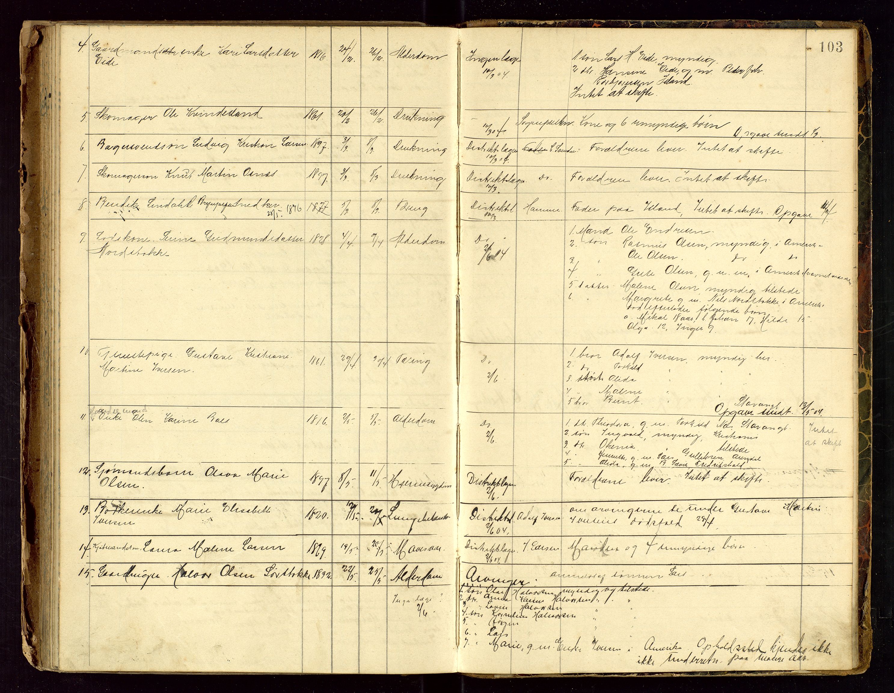 Avaldsnes lensmannskontor, SAST/A-100286/Gga/L0001: "Dødslistene Avaldsnæs Prtgd  2 - 87  Kopervig Sogn  38 - 120", 1897-1916, s. 103