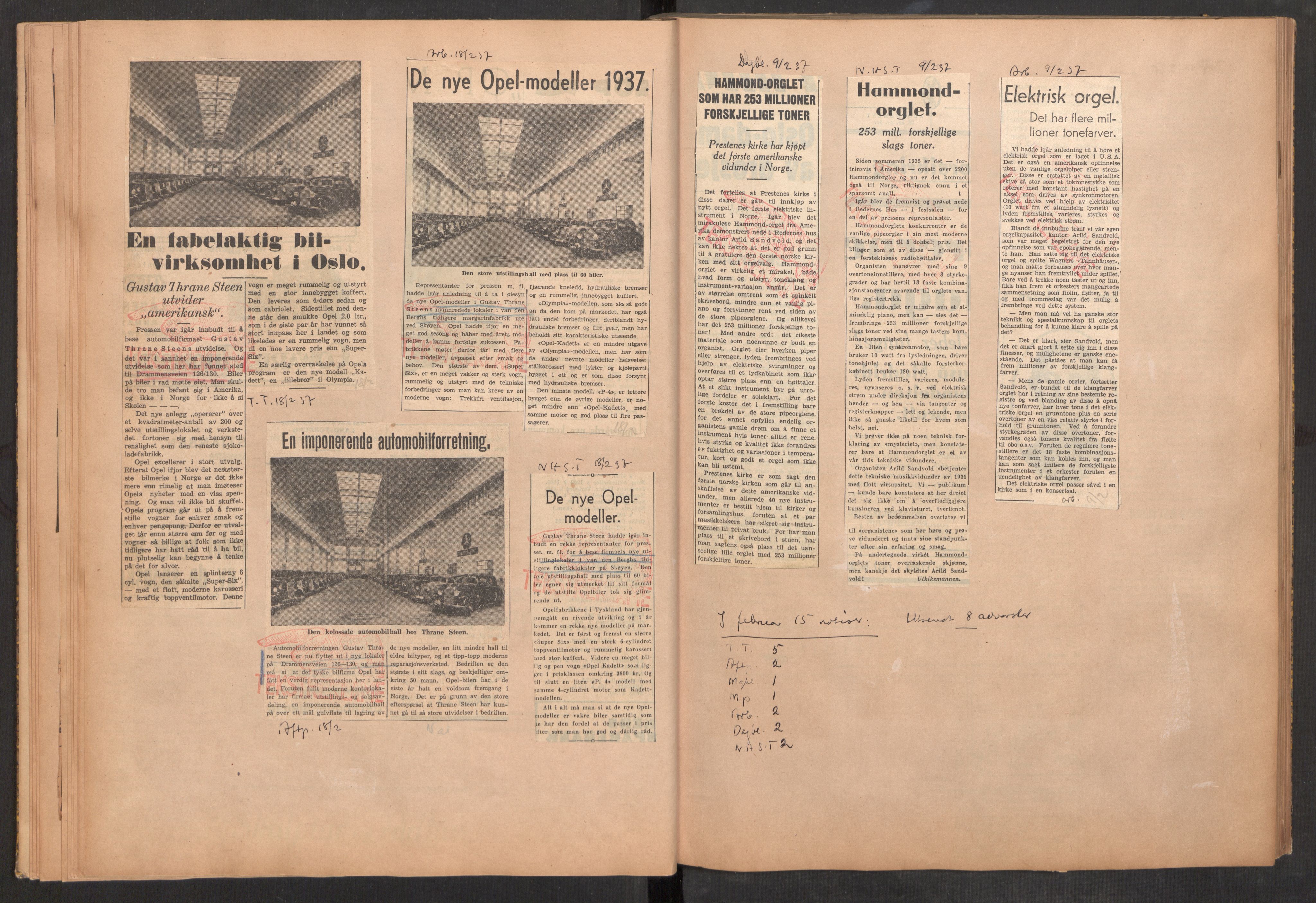 Tekstreklameutvalget, AV/RA-PA-0854/A/Aa/L0009: Meldinger til avisene, avisutklipp stemplet med den røde hånd, 1936-1938