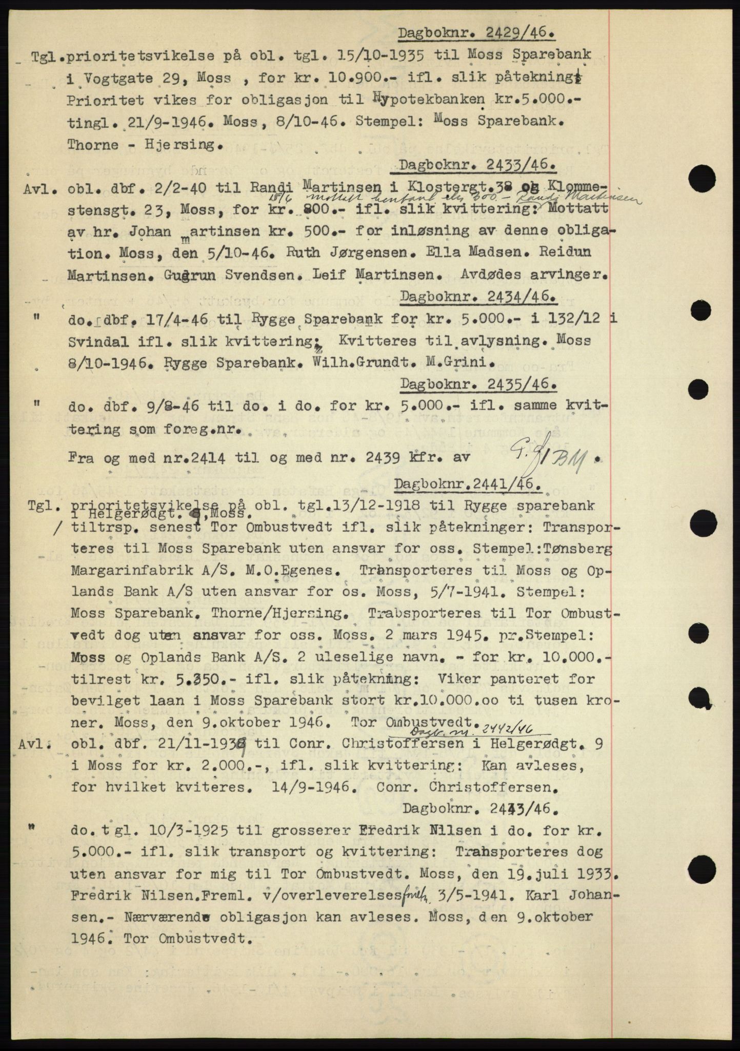 Moss sorenskriveri, SAO/A-10168: Pantebok nr. C10, 1938-1950, Dagboknr: 2429/1946