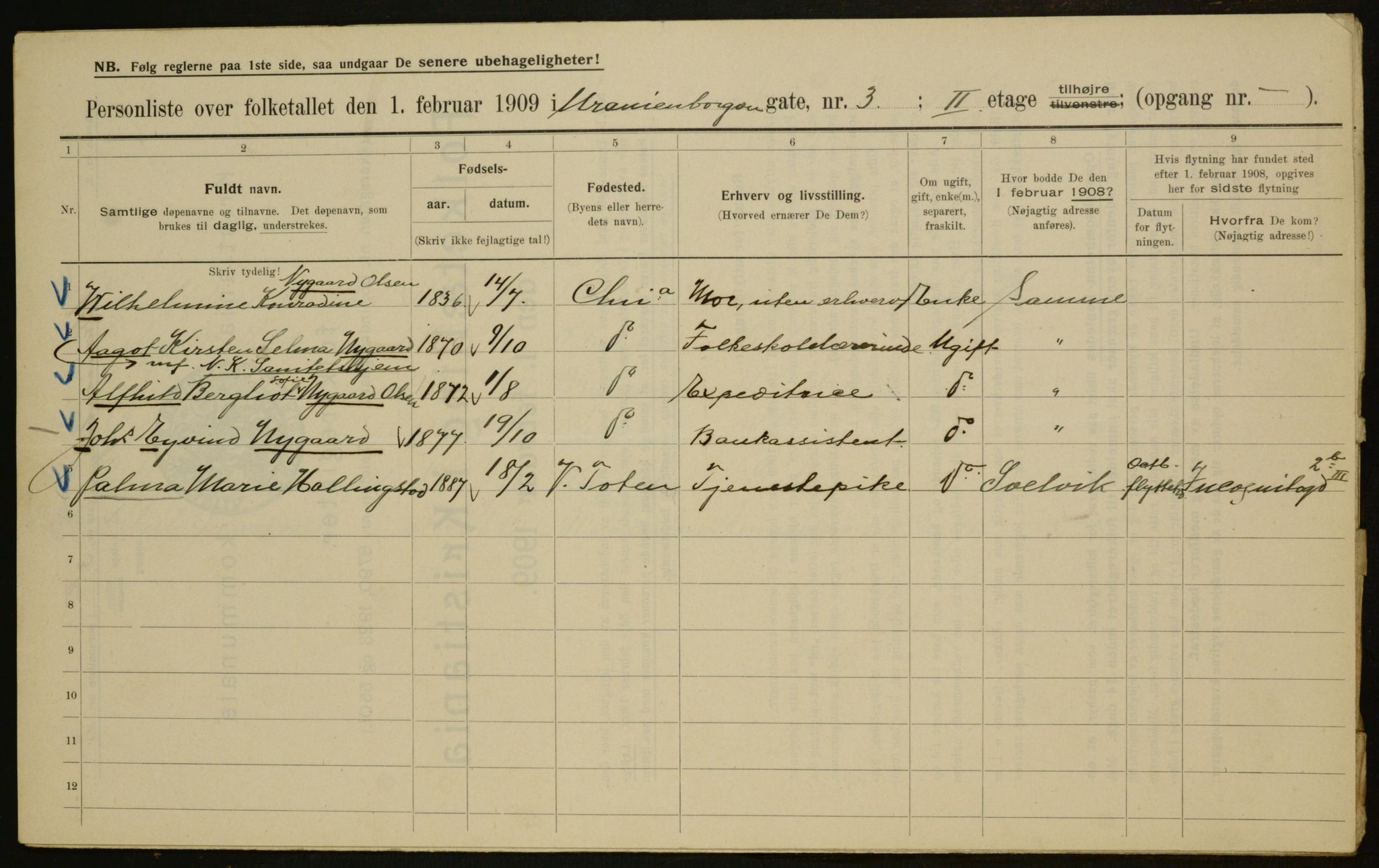 OBA, Kommunal folketelling 1.2.1909 for Kristiania kjøpstad, 1909, s. 109183