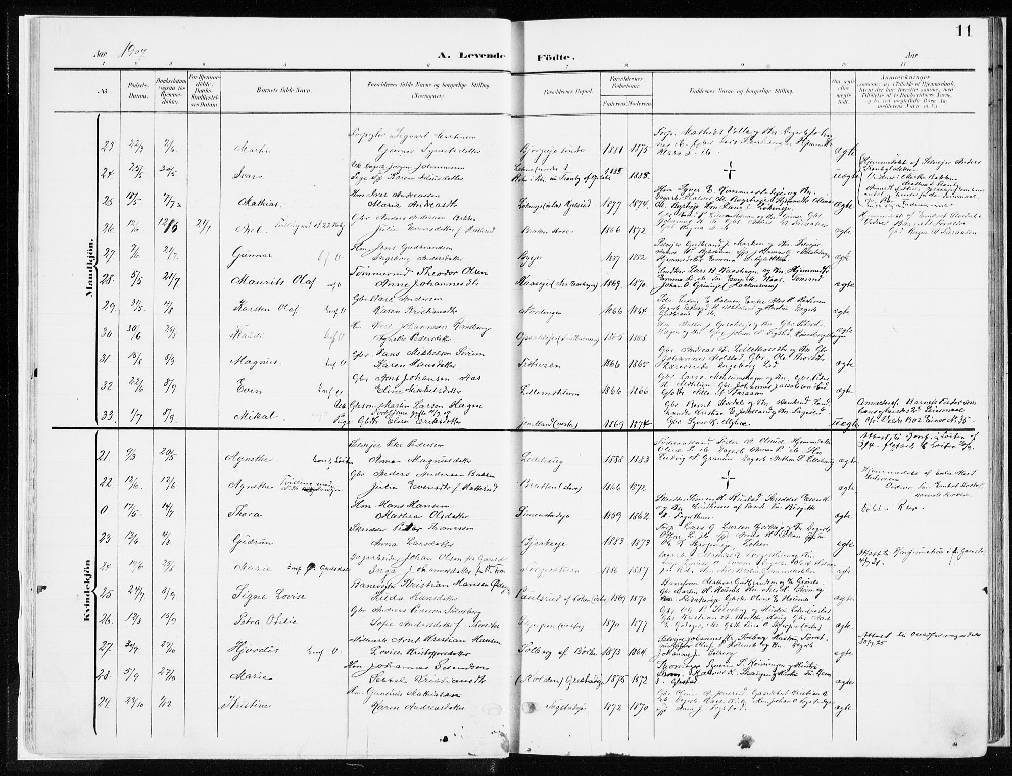Ringsaker prestekontor, AV/SAH-PREST-014/K/Ka/L0019: Ministerialbok nr. 19, 1905-1920, s. 11