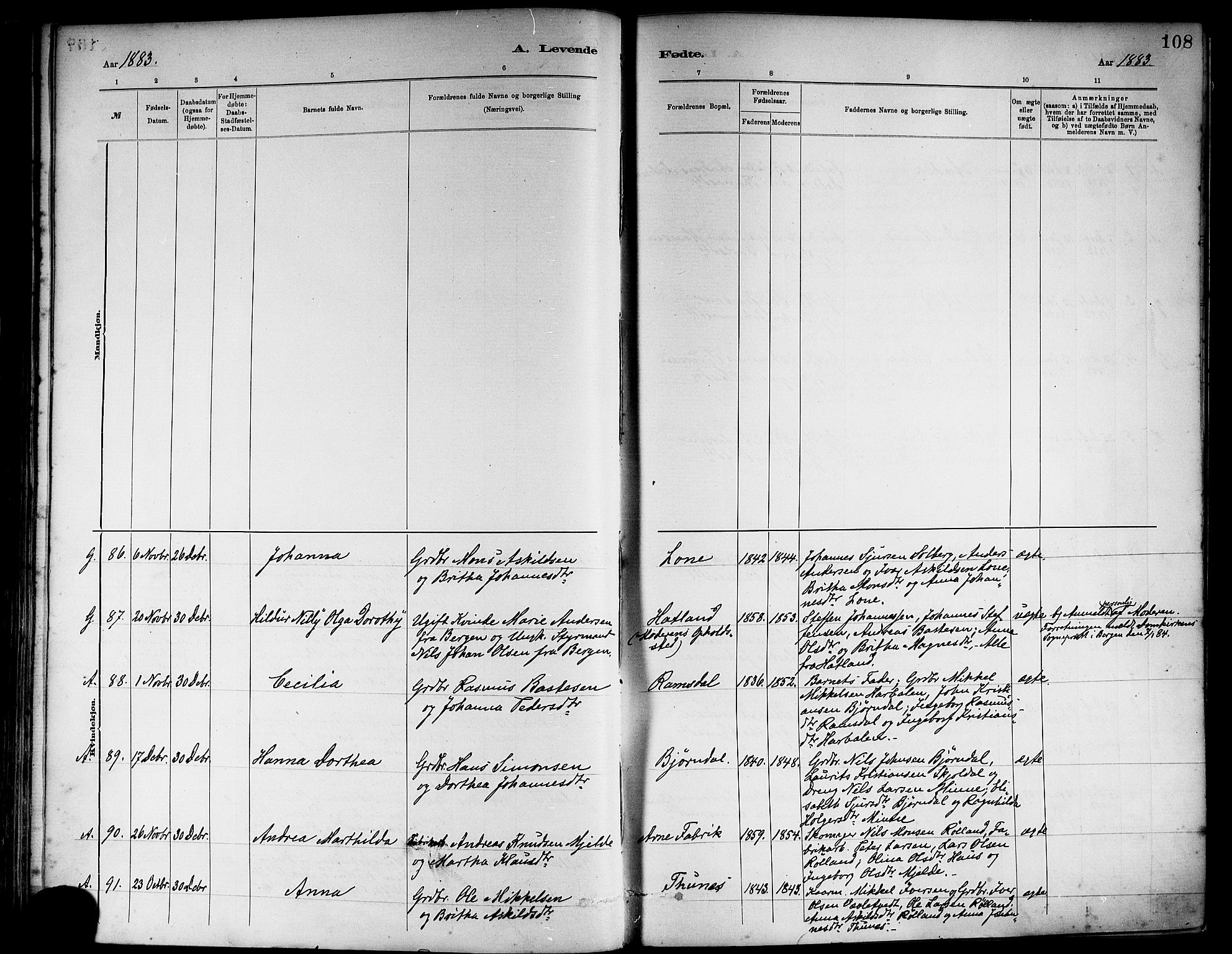Haus sokneprestembete, SAB/A-75601/H/Haa: Ministerialbok nr. A 19I, 1878-1886, s. 108