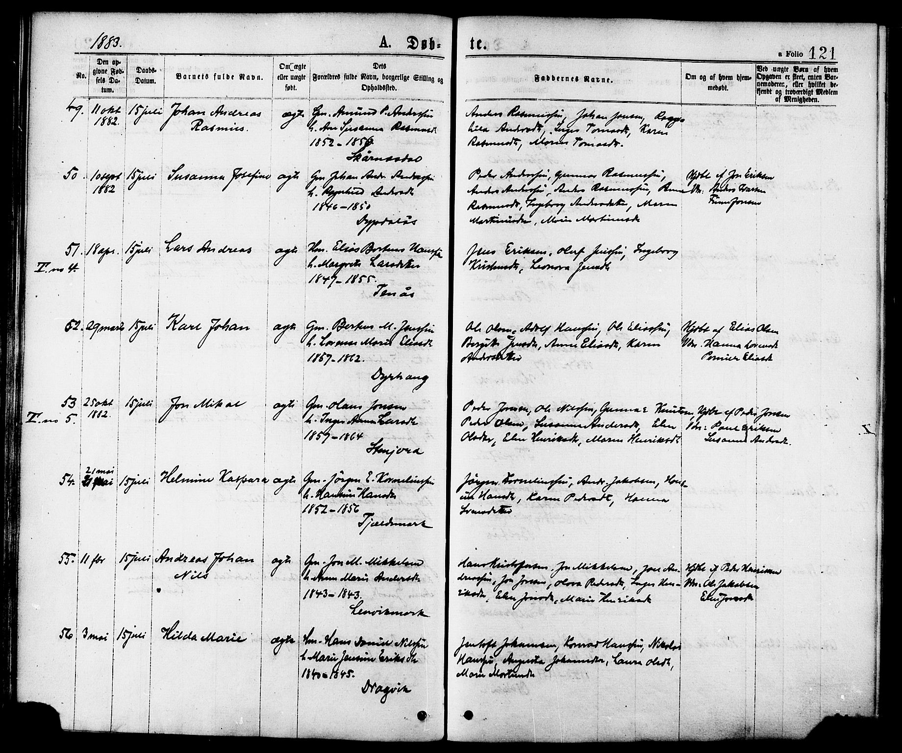 Ministerialprotokoller, klokkerbøker og fødselsregistre - Nordland, SAT/A-1459/863/L0897: Ministerialbok nr. 863A09, 1872-1886, s. 121