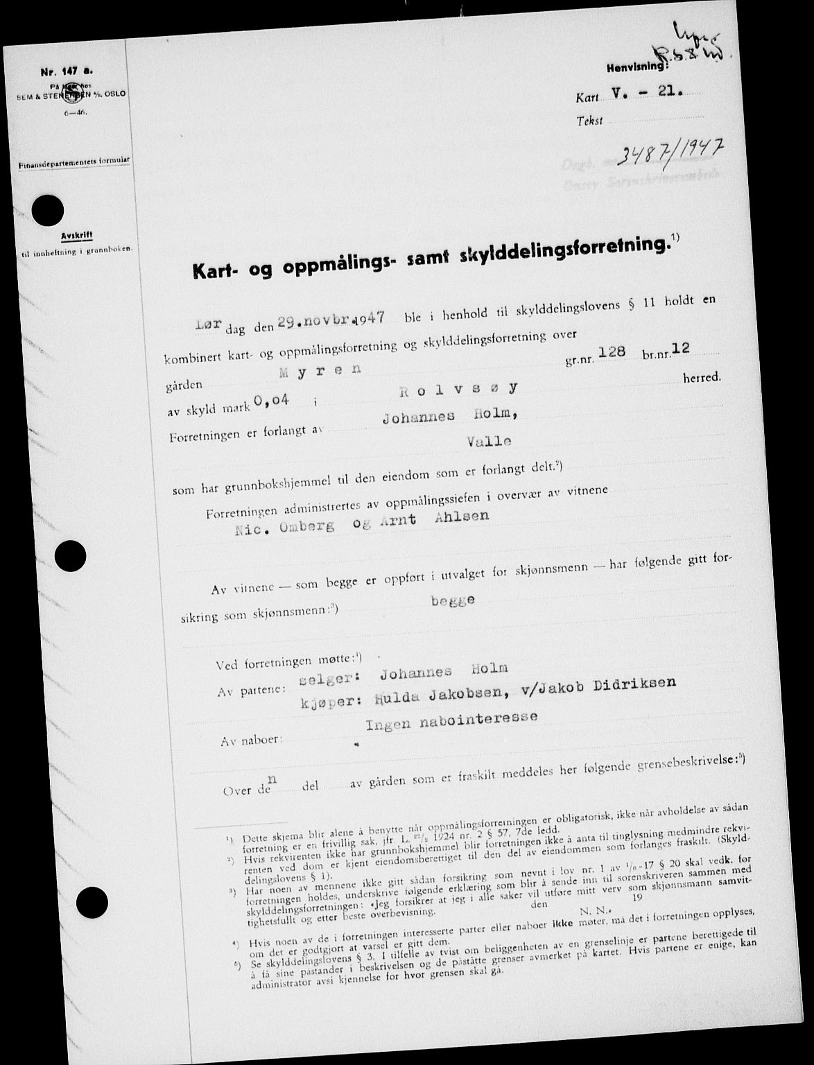 Onsøy sorenskriveri, SAO/A-10474/G/Ga/Gab/L0022: Pantebok nr. II A-22, 1947-1948, Dagboknr: 3487/1947