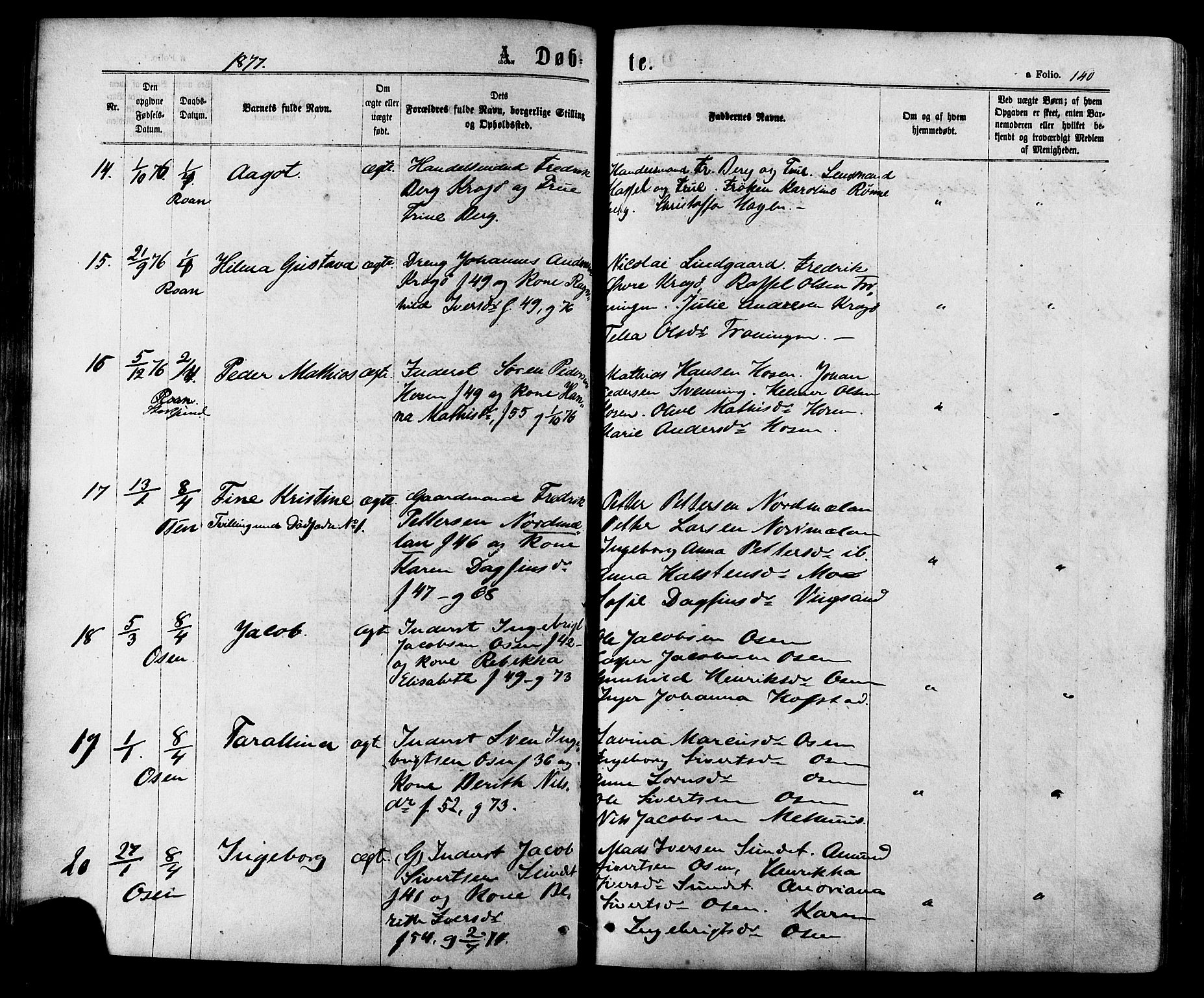 Ministerialprotokoller, klokkerbøker og fødselsregistre - Sør-Trøndelag, SAT/A-1456/657/L0706: Ministerialbok nr. 657A07, 1867-1878, s. 140