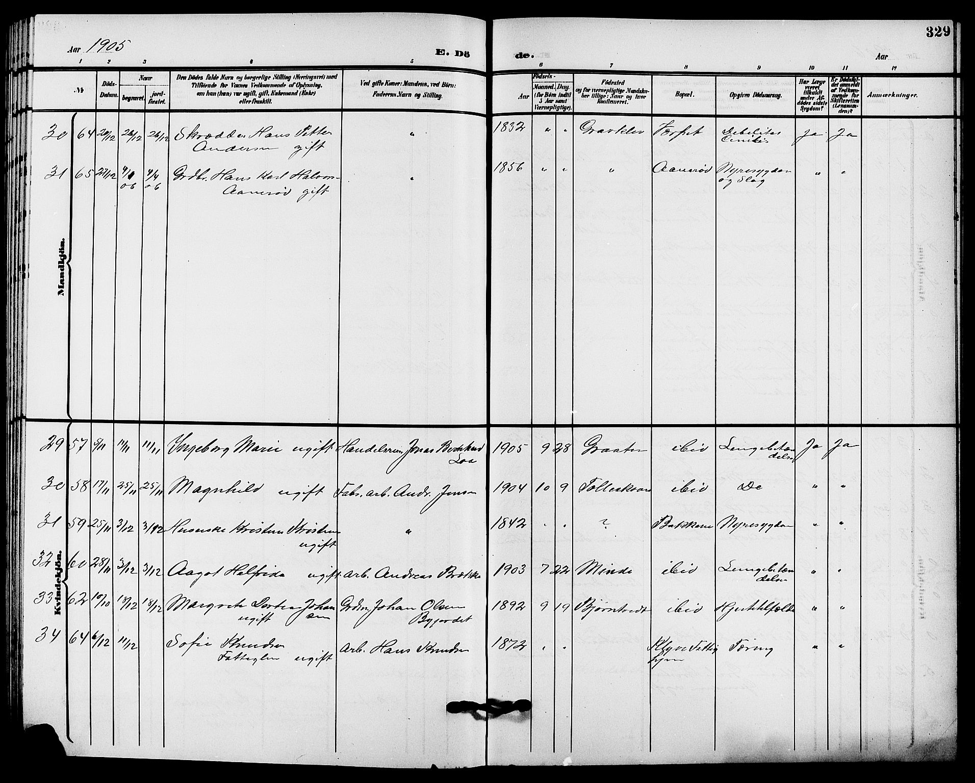 Solum kirkebøker, AV/SAKO-A-306/G/Ga/L0008: Klokkerbok nr. I 8, 1898-1909, s. 329