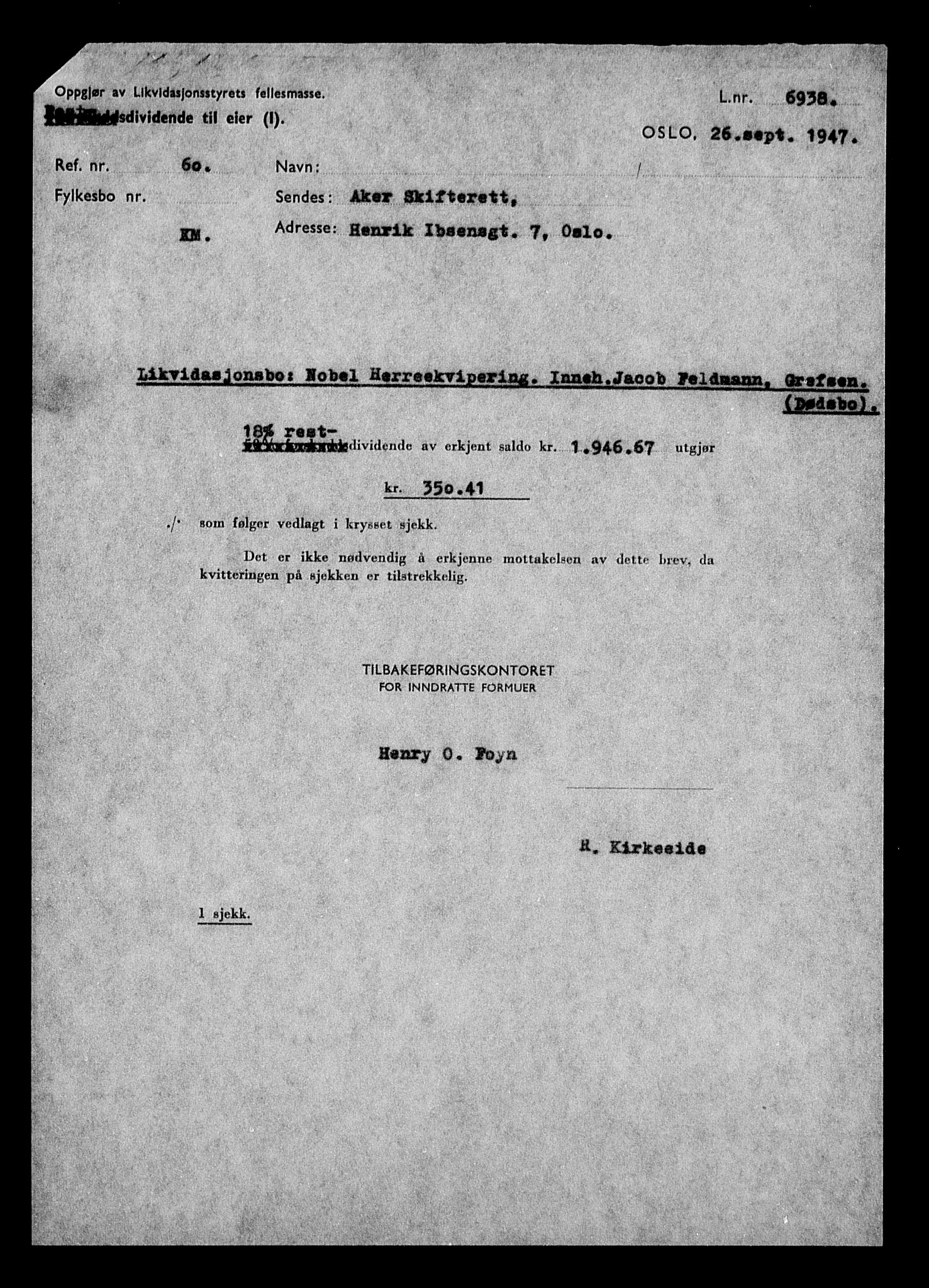 Justisdepartementet, Tilbakeføringskontoret for inndratte formuer, RA/S-1564/H/Hc/Hcc/L0967: --, 1945-1947, s. 346