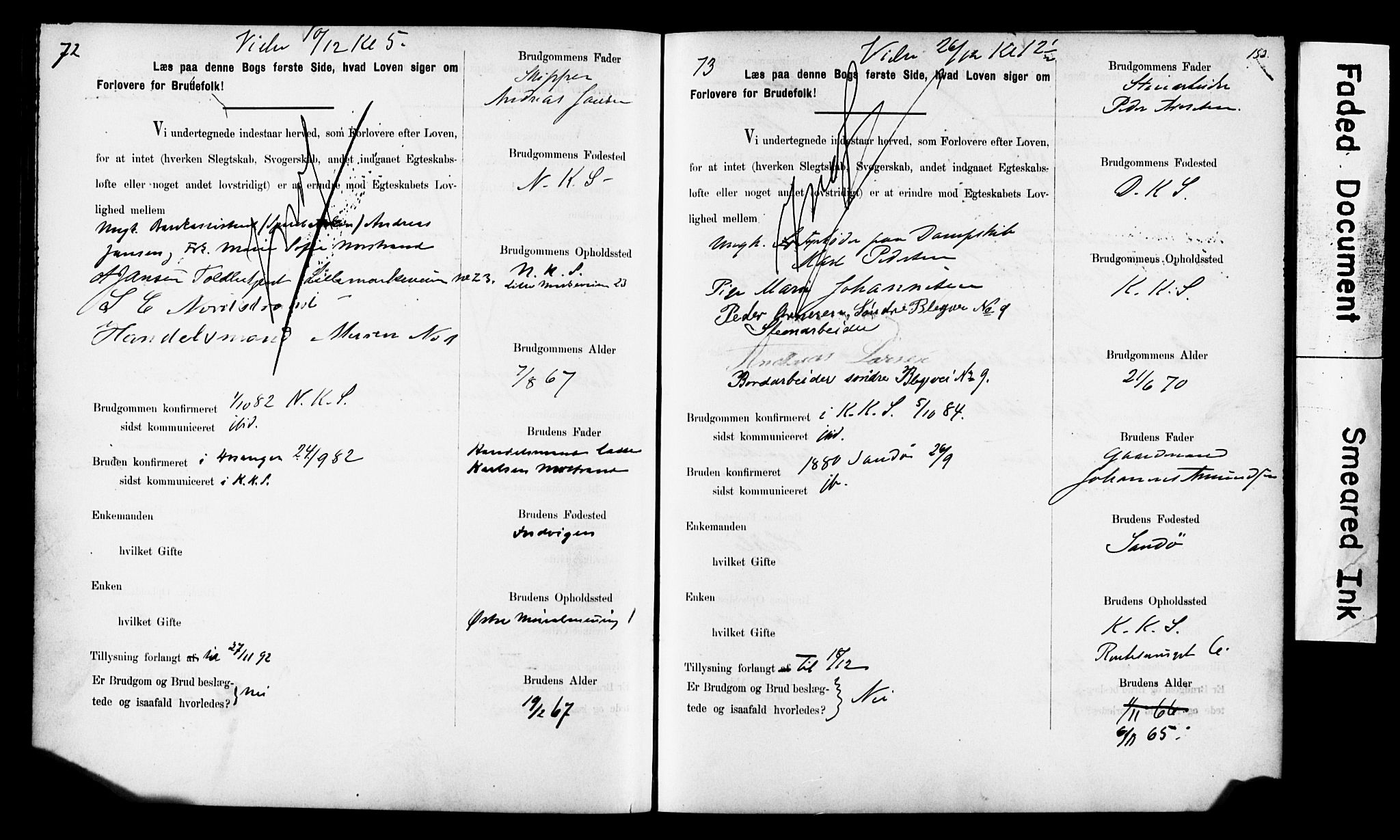 Korskirken sokneprestembete, SAB/A-76101: Forlovererklæringer nr. II.5.6, 1889-1898, s. 153