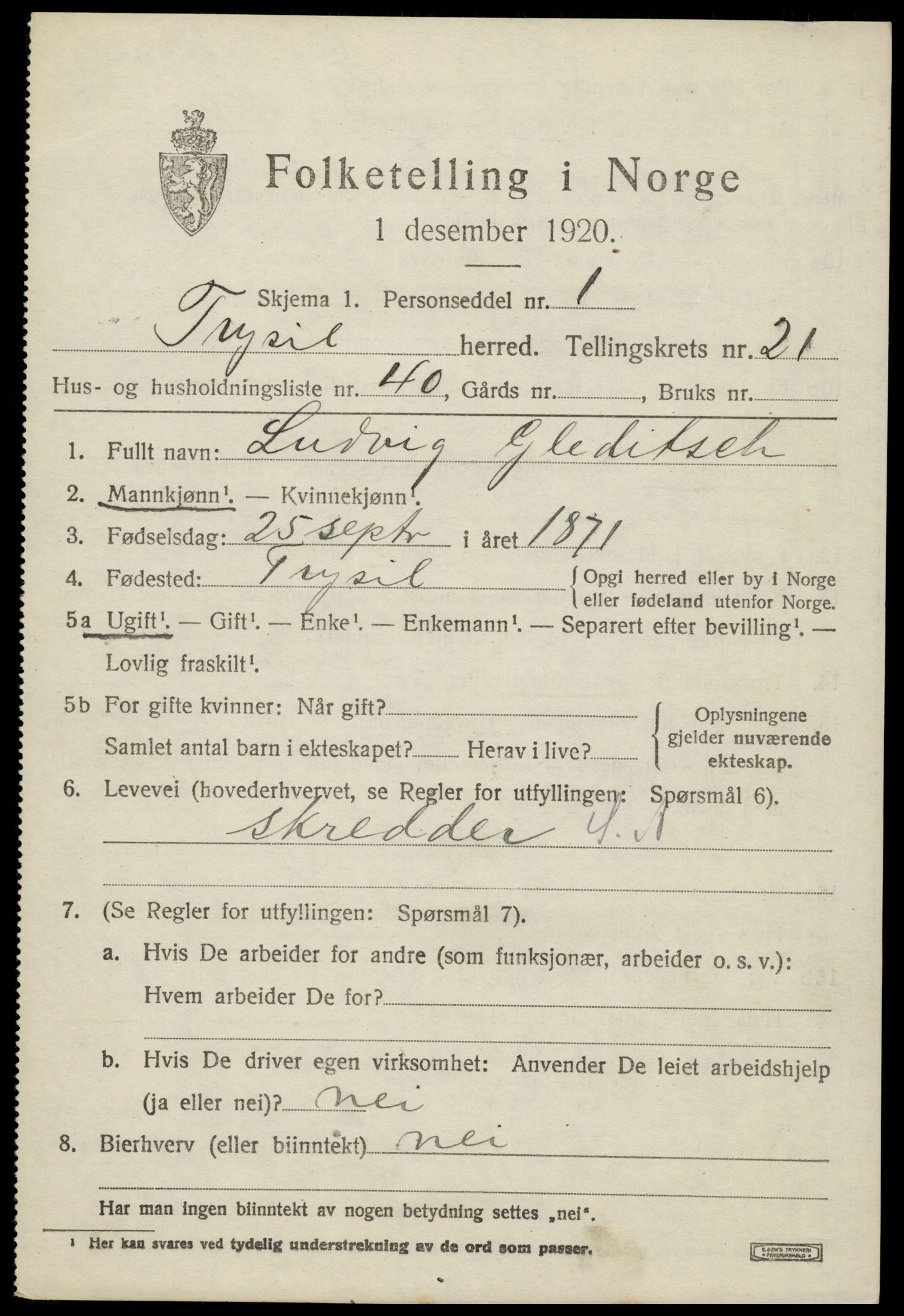 SAH, Folketelling 1920 for 0428 Trysil herred, 1920, s. 14255