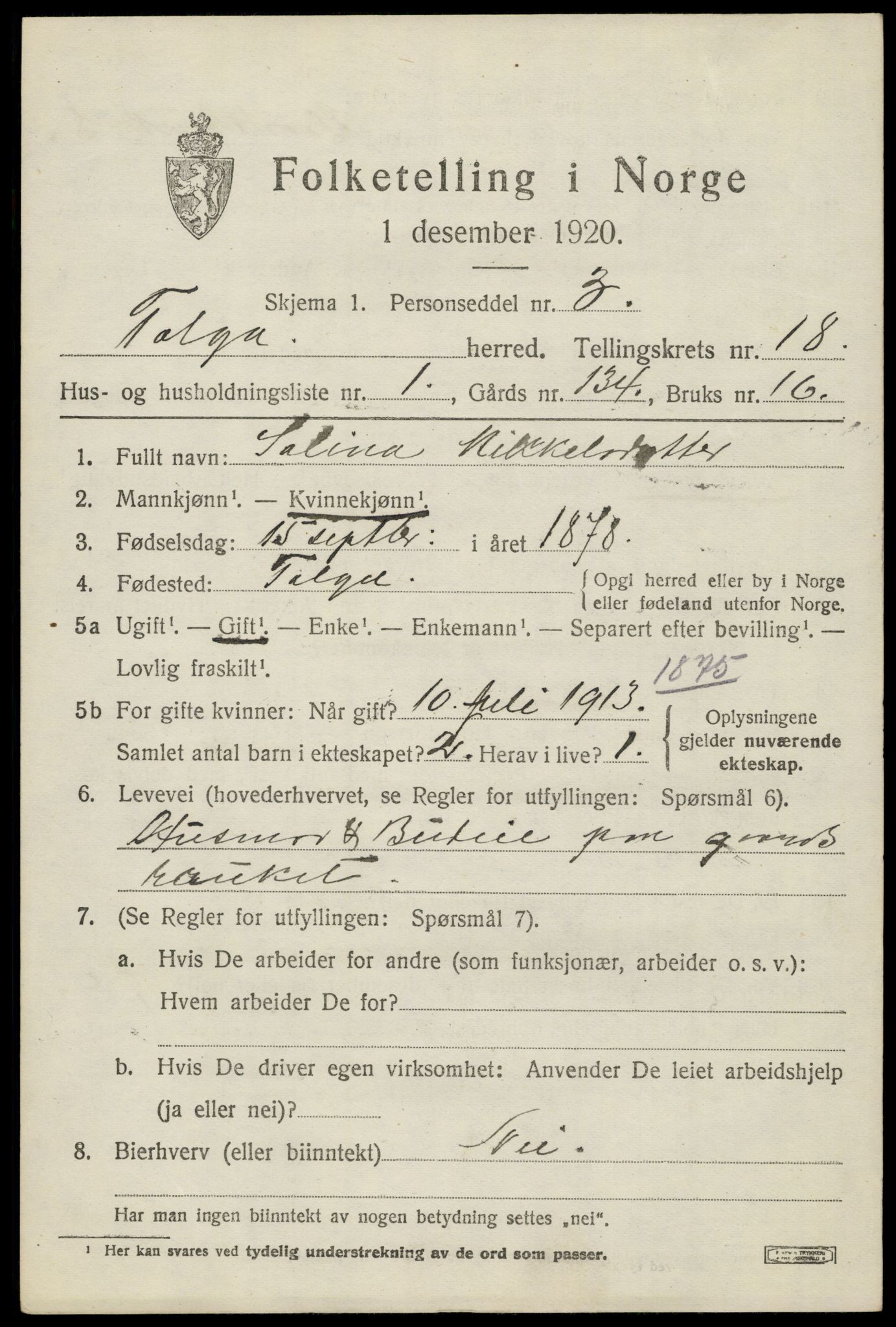 SAH, Folketelling 1920 for 0436 Tolga herred, 1920, s. 8267
