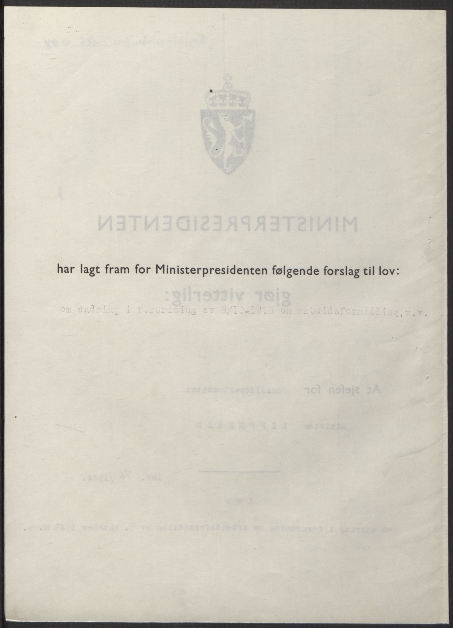 NS-administrasjonen 1940-1945 (Statsrådsekretariatet, de kommisariske statsråder mm), RA/S-4279/D/Db/L0100: Lover, 1944, s. 359