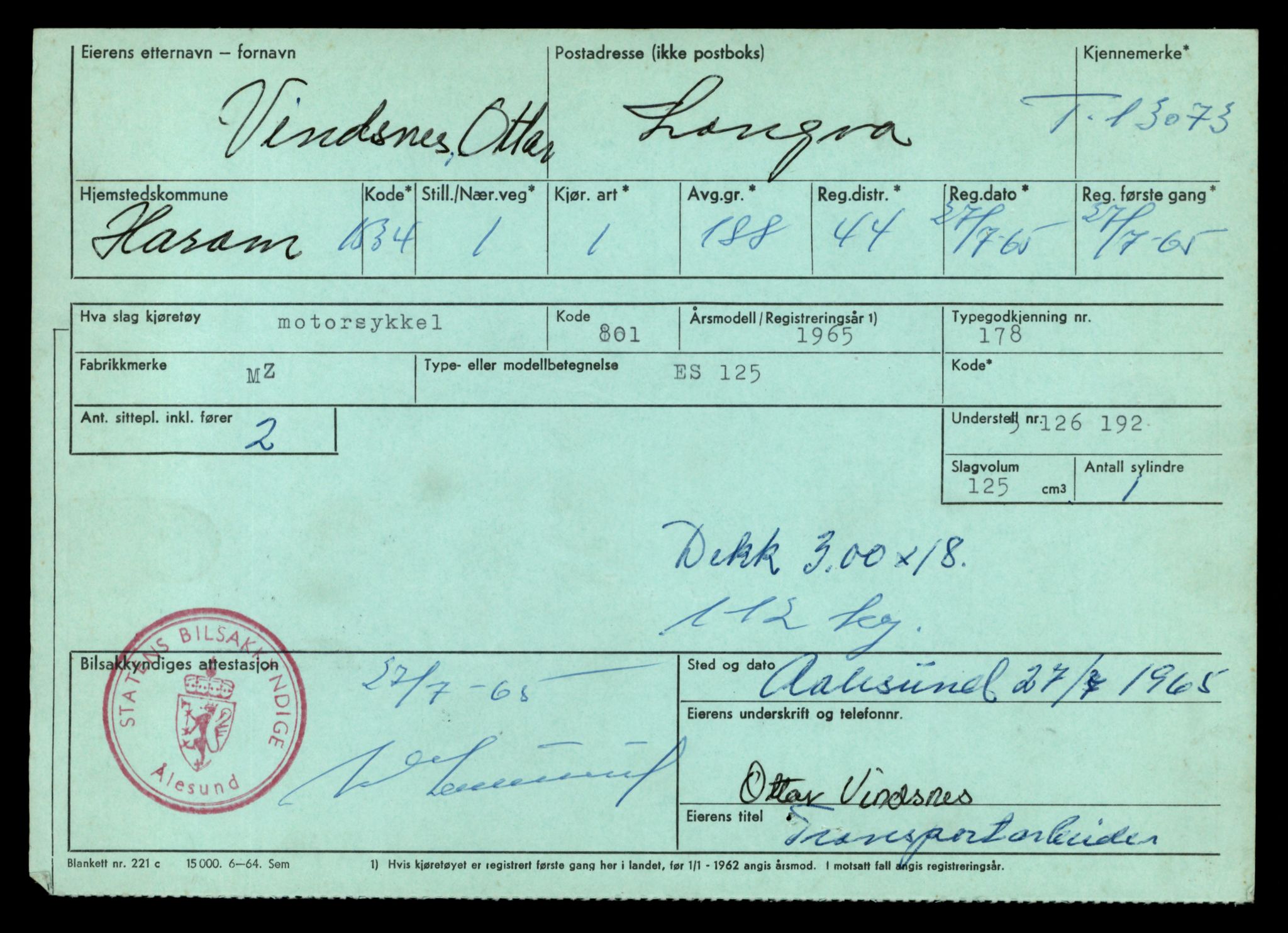 Møre og Romsdal vegkontor - Ålesund trafikkstasjon, AV/SAT-A-4099/F/Fe/L0037: Registreringskort for kjøretøy T 13031 - T 13179, 1927-1998, s. 857