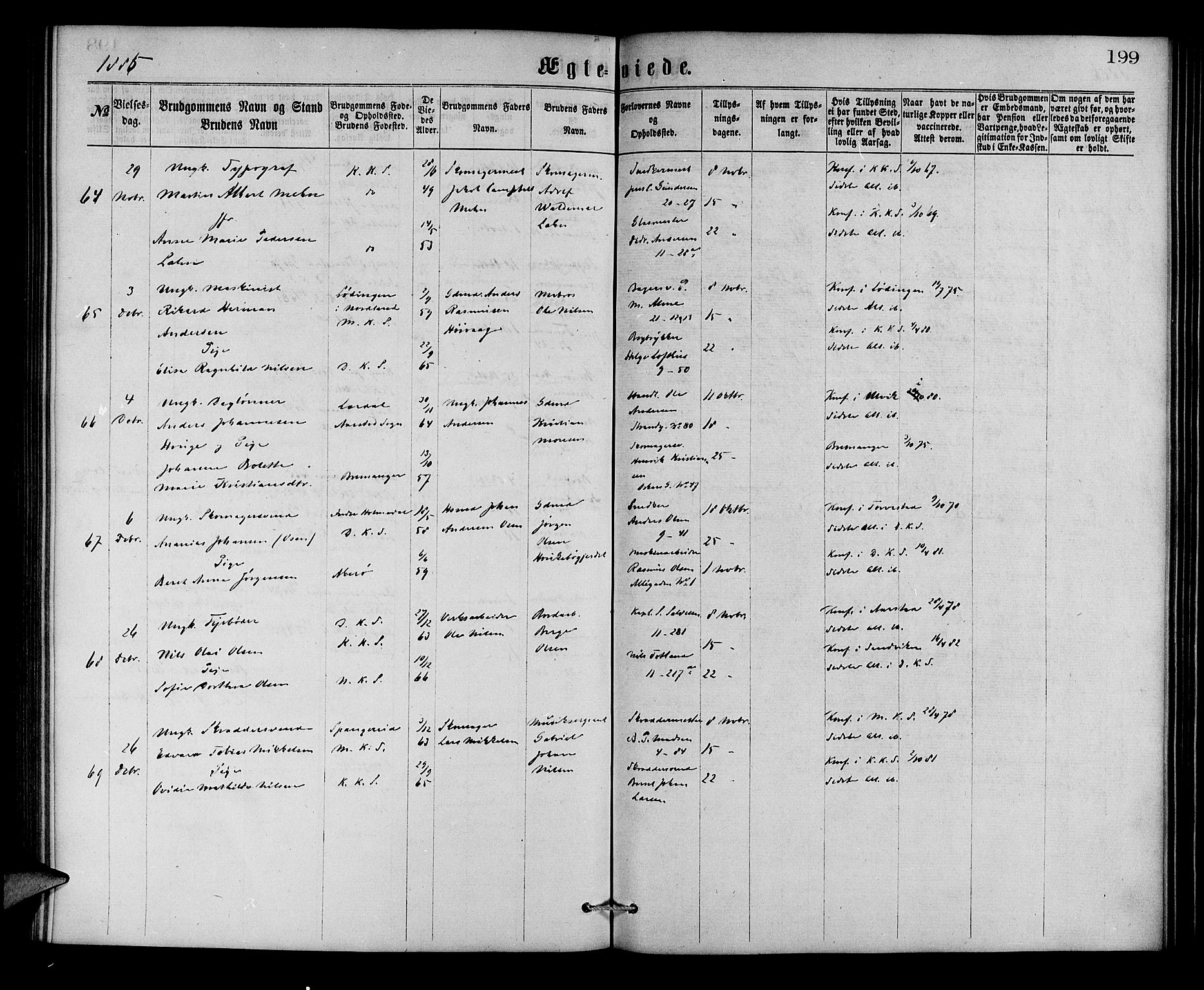 Korskirken sokneprestembete, AV/SAB-A-76101/H/Hab: Klokkerbok nr. D 2, 1867-1886, s. 199