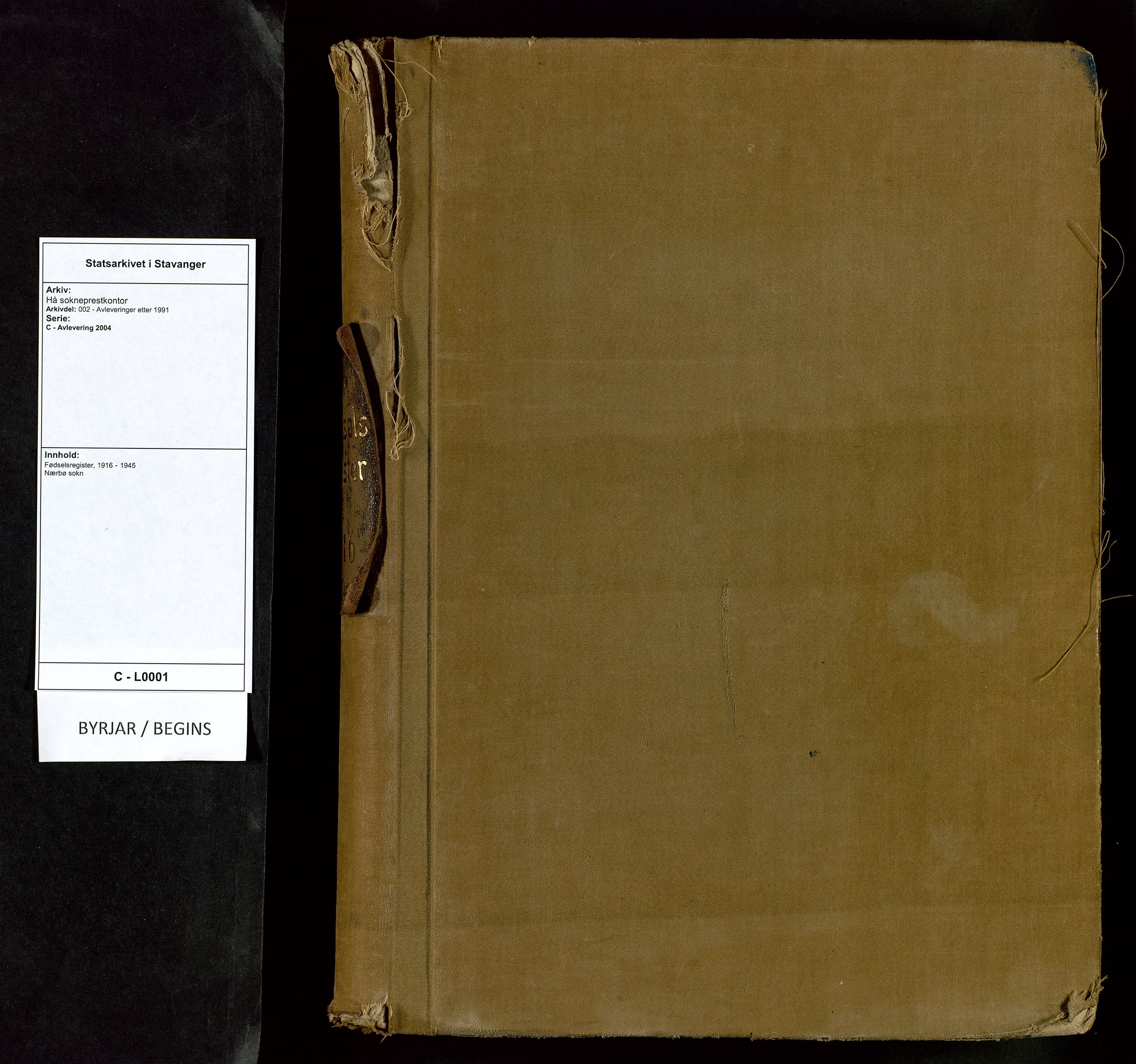 Hå sokneprestkontor, AV/SAST-A-101801/002/C/L0001: Fødselsregister nr. 1, 1916-1945