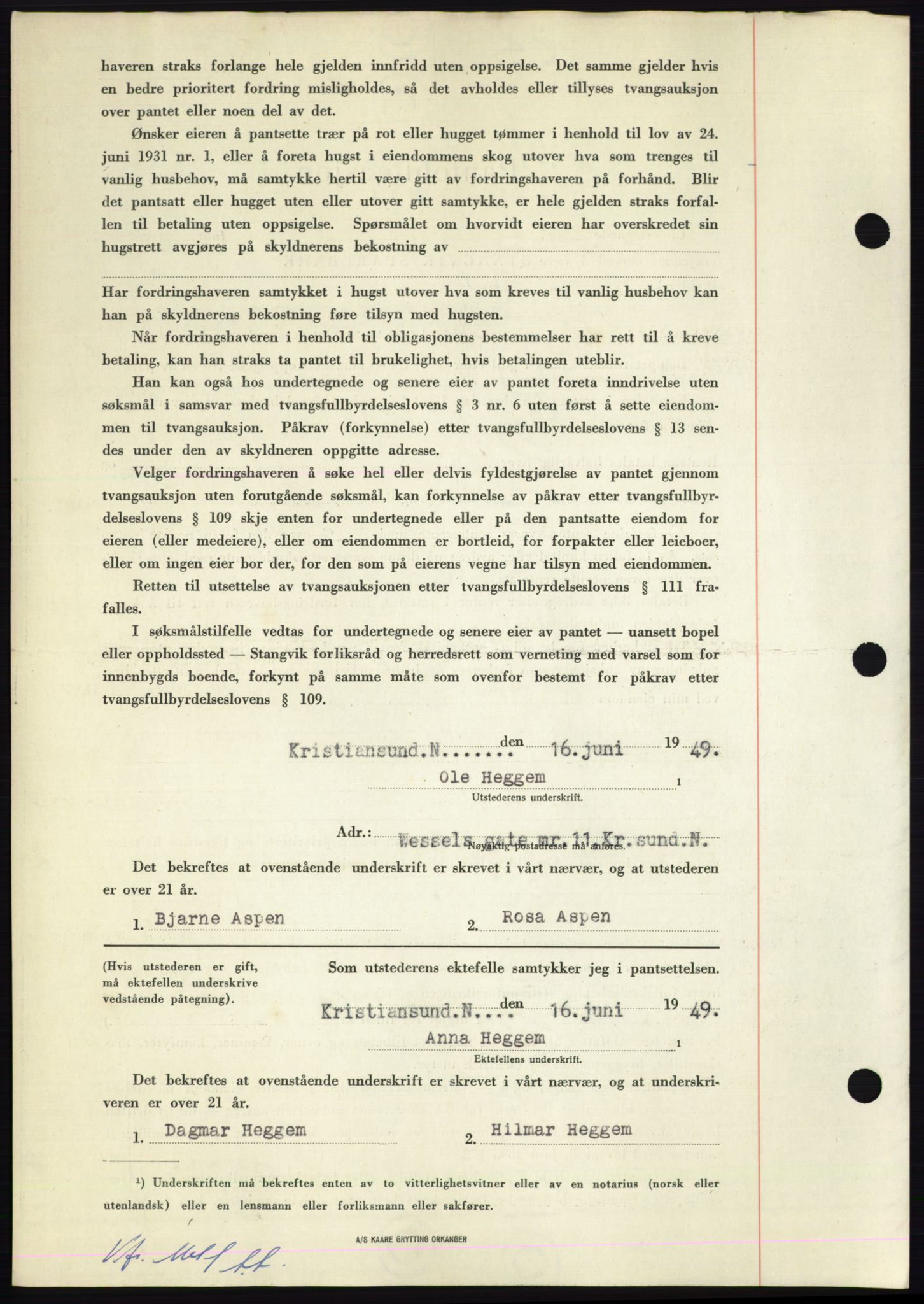 Nordmøre sorenskriveri, AV/SAT-A-4132/1/2/2Ca: Pantebok nr. B101, 1949-1949, Dagboknr: 1606/1949