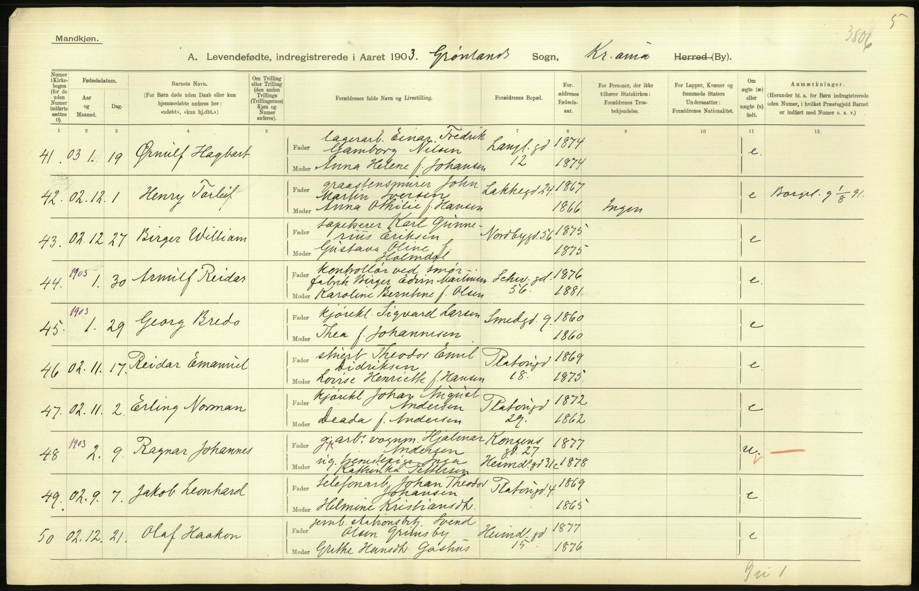 Statistisk sentralbyrå, Sosiodemografiske emner, Befolkning, AV/RA-S-2228/D/Df/Dfa/Dfaa/L0003: Kristiania: Fødte, 1903, s. 624