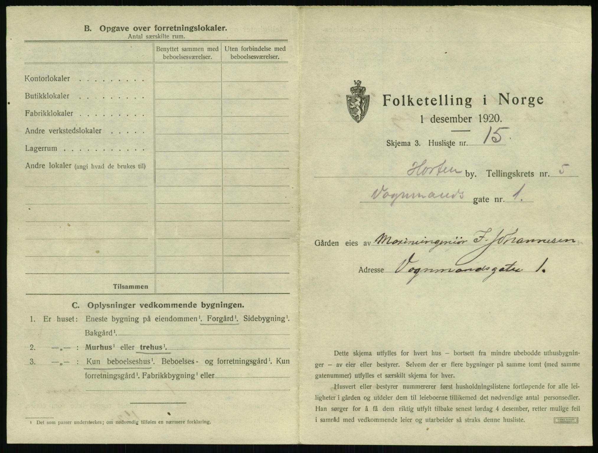 SAKO, Folketelling 1920 for 0703 Horten kjøpstad, 1920, s. 1567