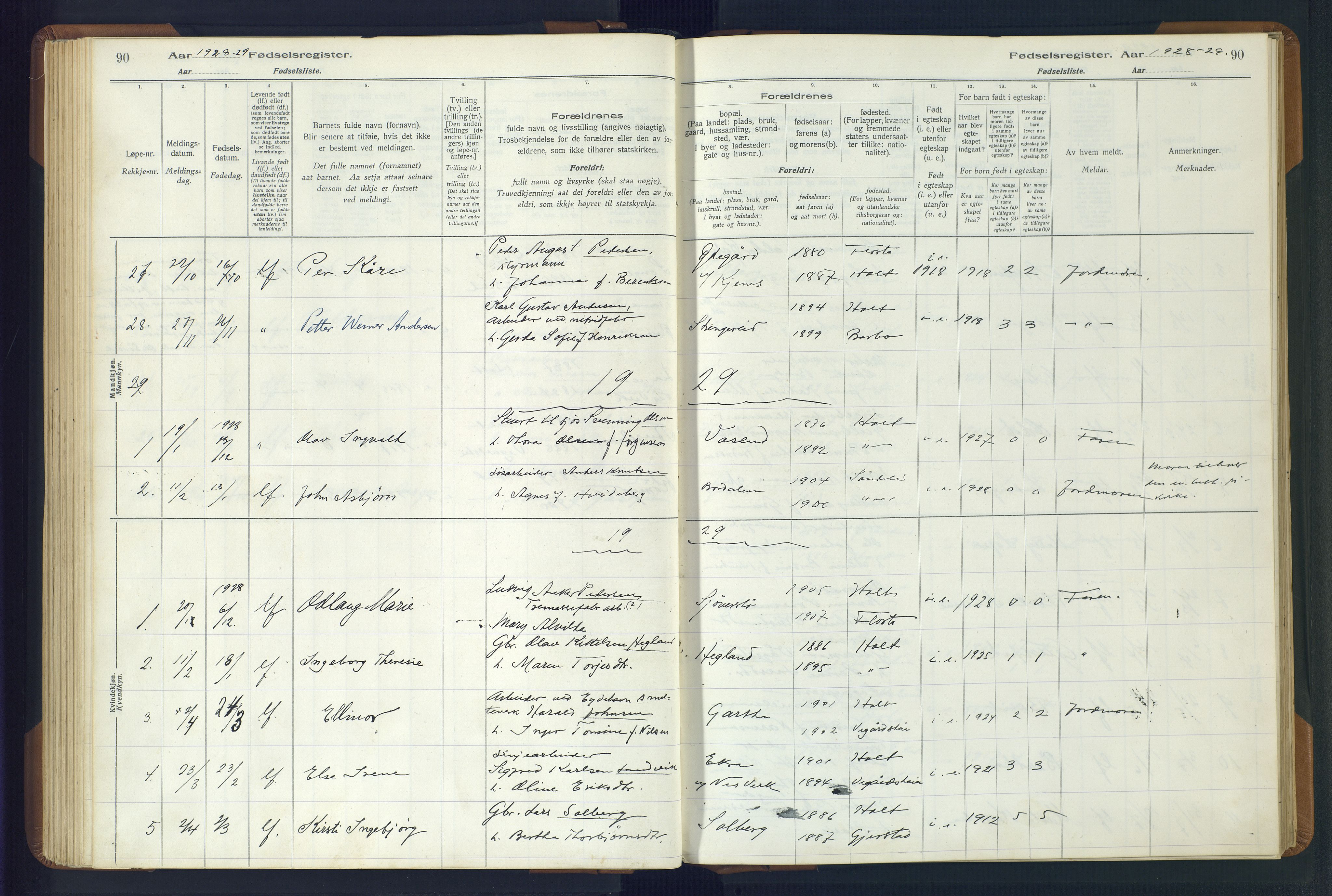 Holt sokneprestkontor, SAK/1111-0021/J/Ja/L0001: Fødselsregister nr. II.4.1, 1916-1946, s. 90