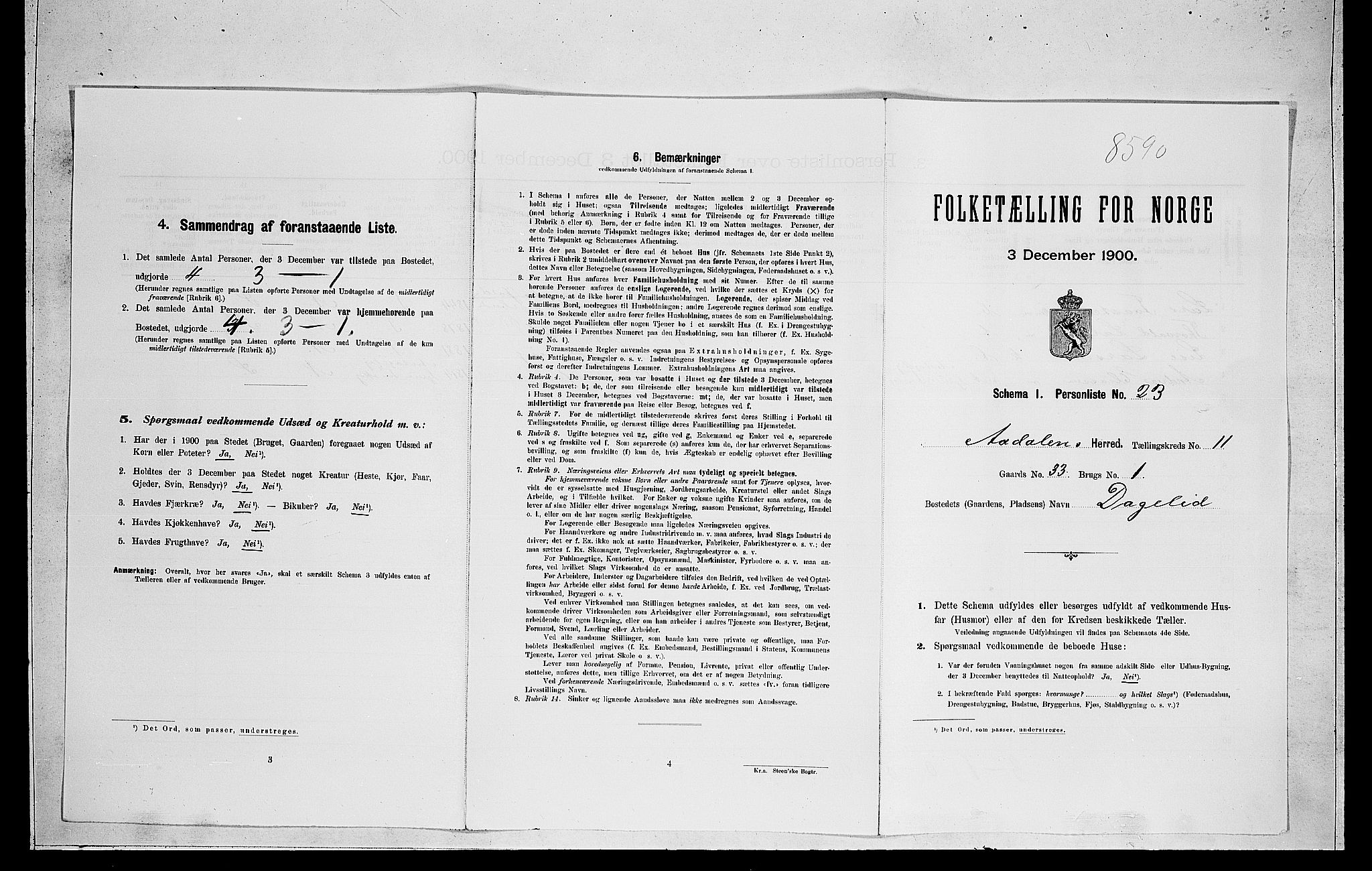RA, Folketelling 1900 for 0614 Ådal herred, 1900, s. 784