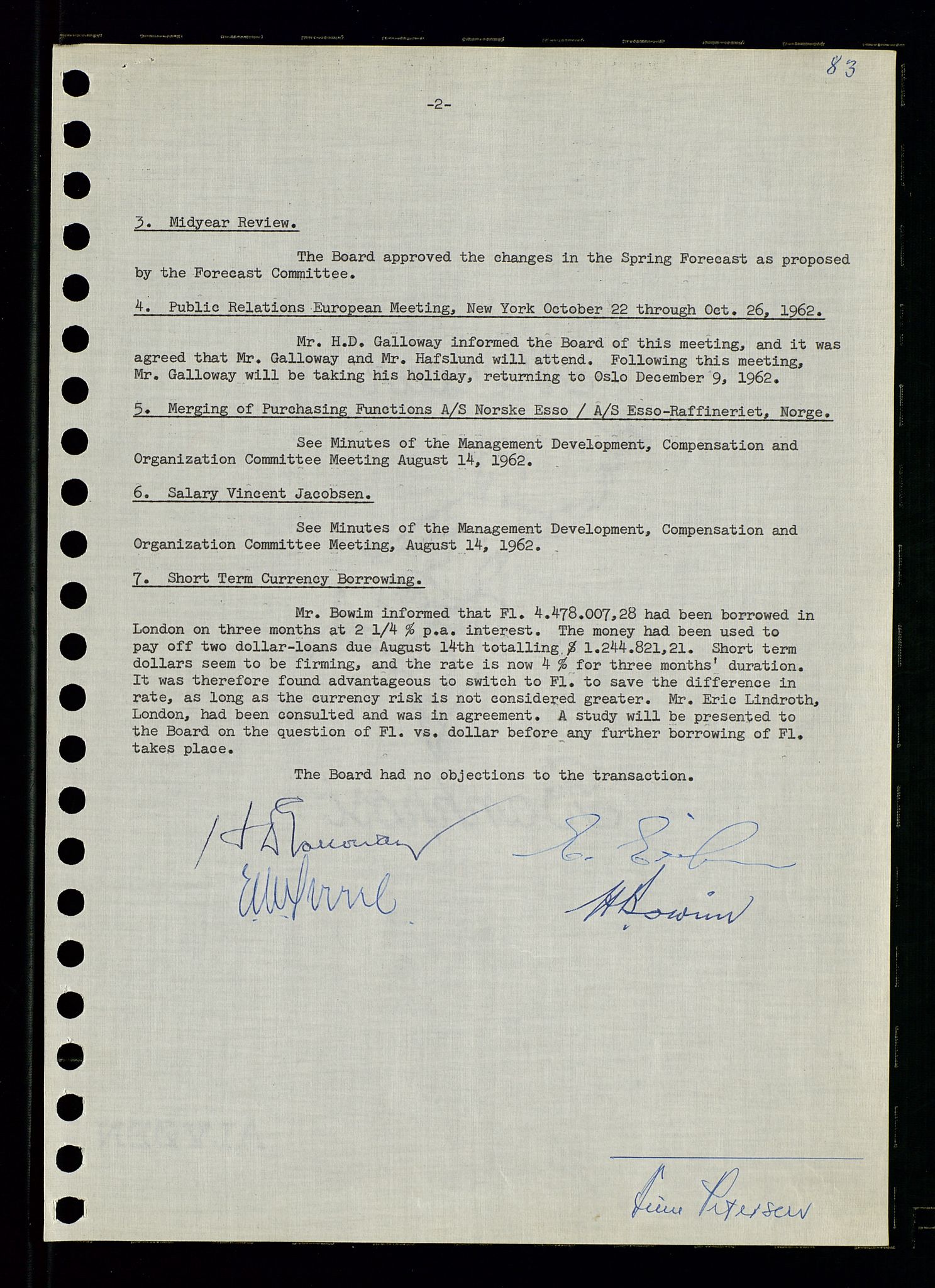 Pa 0982 - Esso Norge A/S, SAST/A-100448/A/Aa/L0001/0003: Den administrerende direksjon Board minutes (styrereferater) / Den administrerende direksjon Board minutes (styrereferater), 1962, s. 83