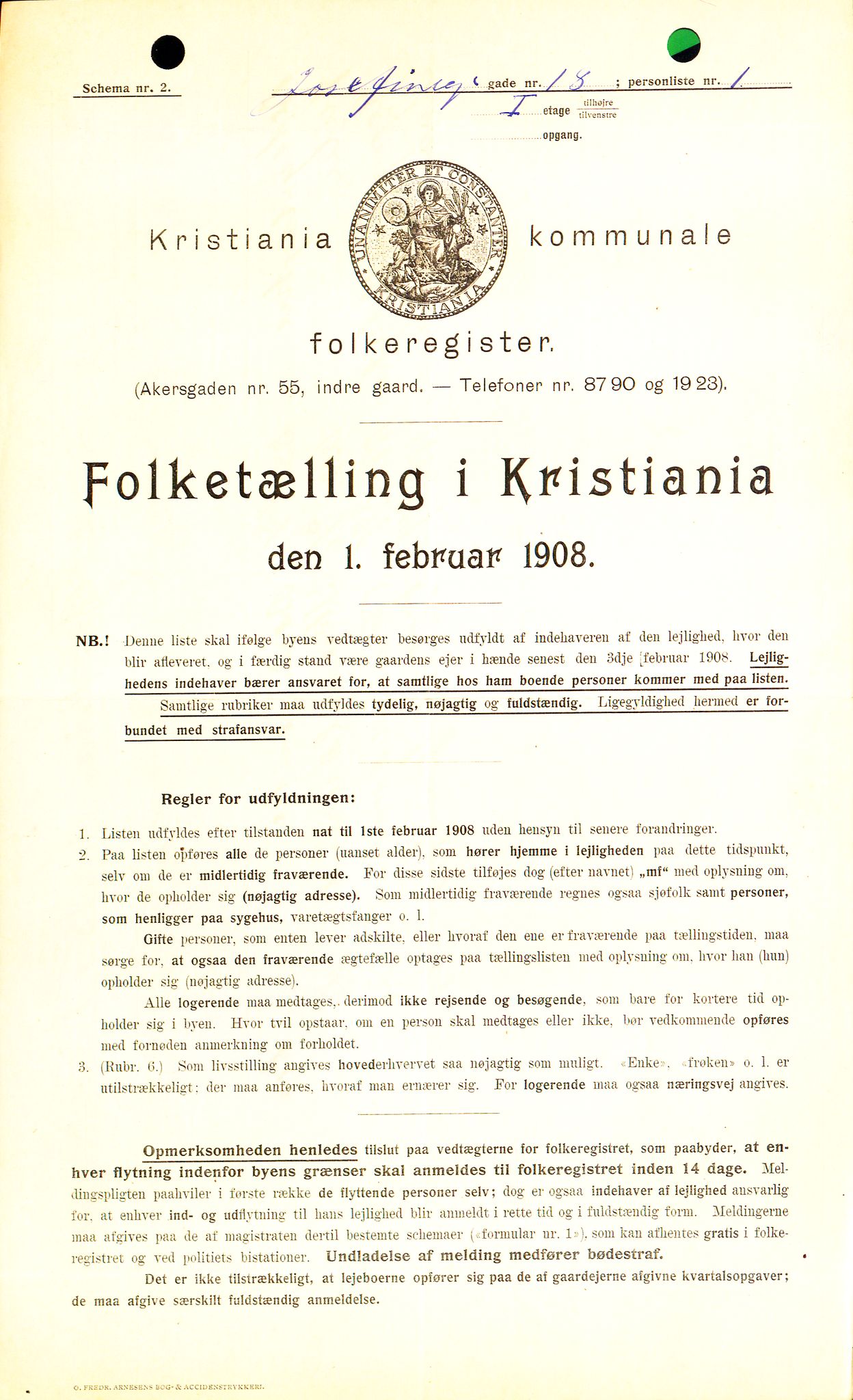OBA, Kommunal folketelling 1.2.1908 for Kristiania kjøpstad, 1908, s. 42392
