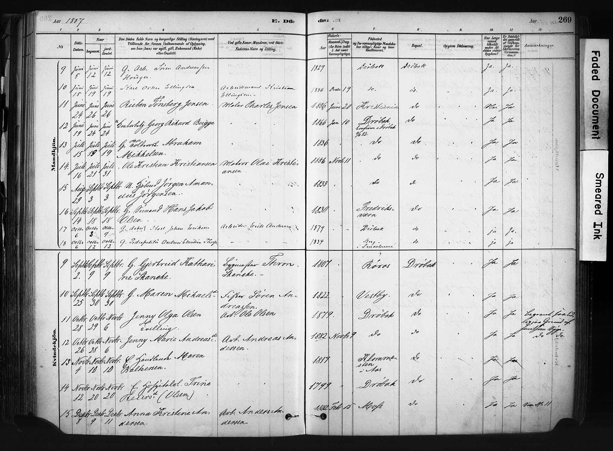 Drøbak prestekontor Kirkebøker, SAO/A-10142a/F/Fb/L0001: Ministerialbok nr. II 1, 1878-1891, s. 269