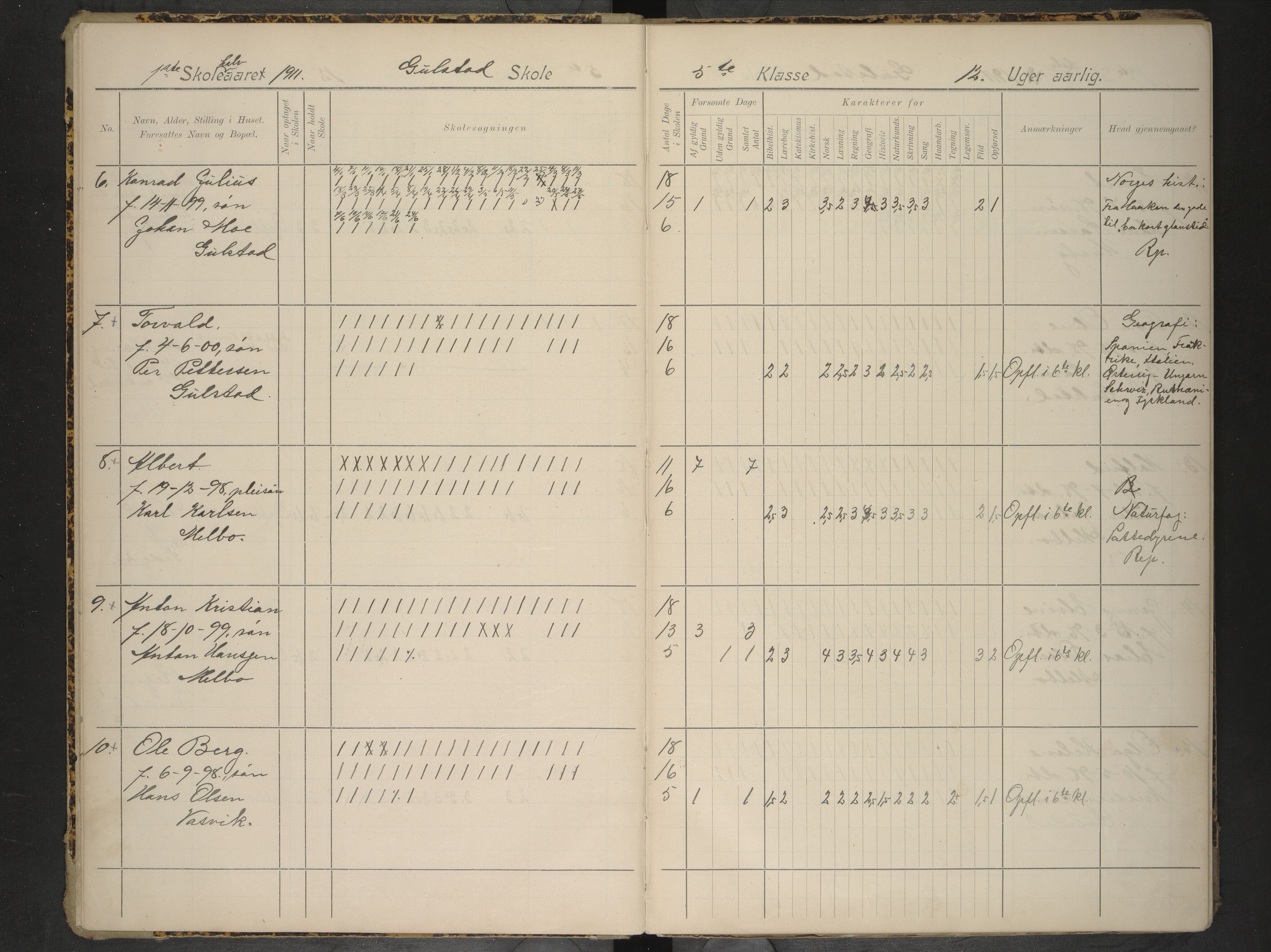 Hadsel kommune. Gulstad skolekrets, AIN/K-18660.510.28/F/Fa/L0002: Skoleprotokoll for Gulstad skole, 1911-1917