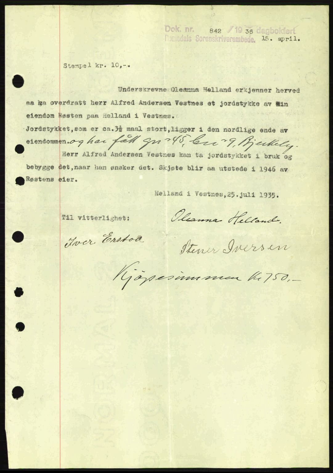 Romsdal sorenskriveri, SAT/A-4149/1/2/2C: Pantebok nr. A1, 1936-1936, Dagboknr: 842/1936