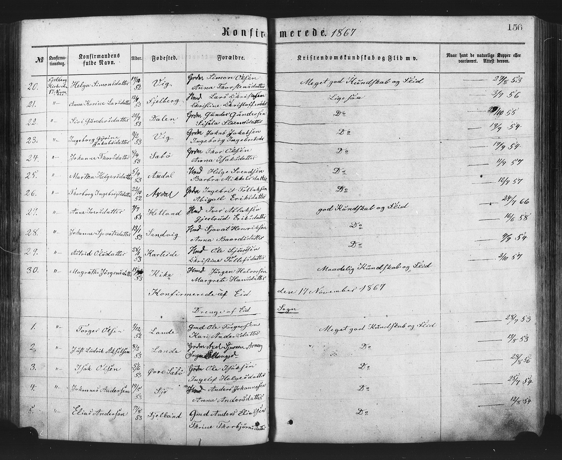 Fjelberg sokneprestembete, AV/SAB-A-75201/H/Haa: Ministerialbok nr. A 8, 1866-1879, s. 156