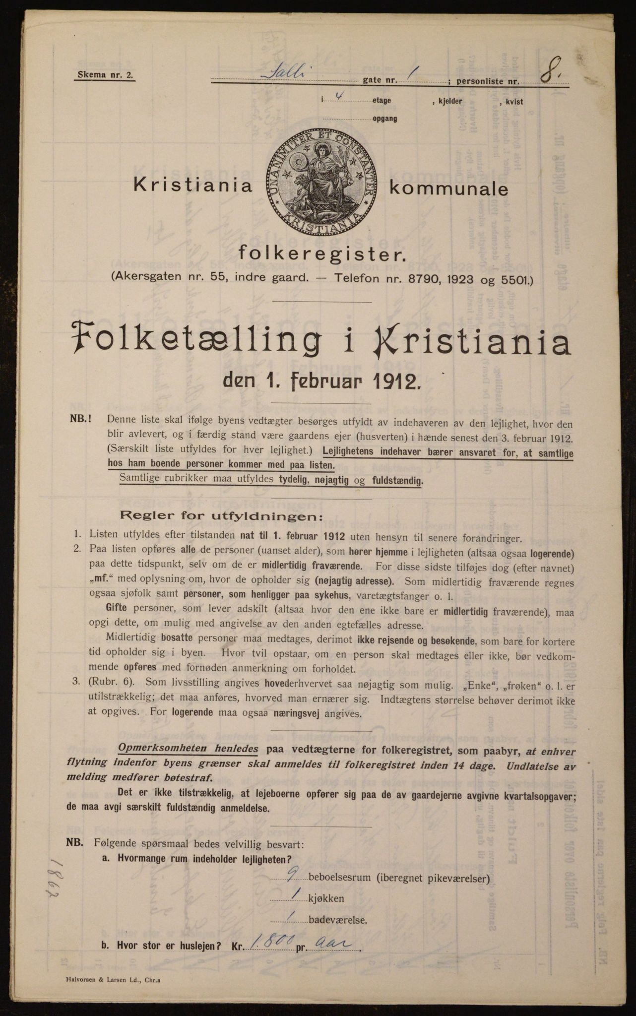 OBA, Kommunal folketelling 1.2.1912 for Kristiania, 1912, s. 99945
