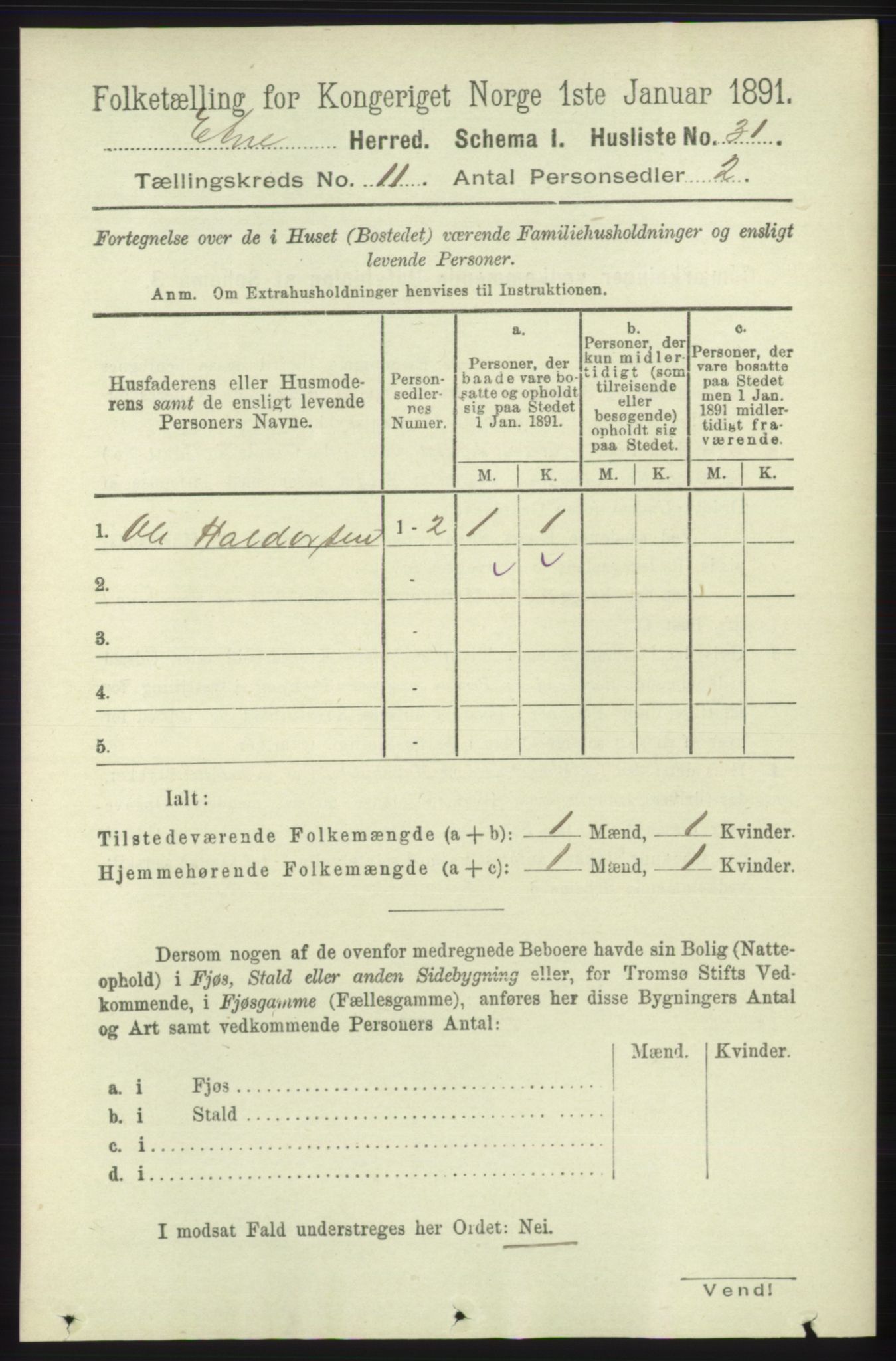 RA, Folketelling 1891 for 1211 Etne herred, 1891, s. 2233