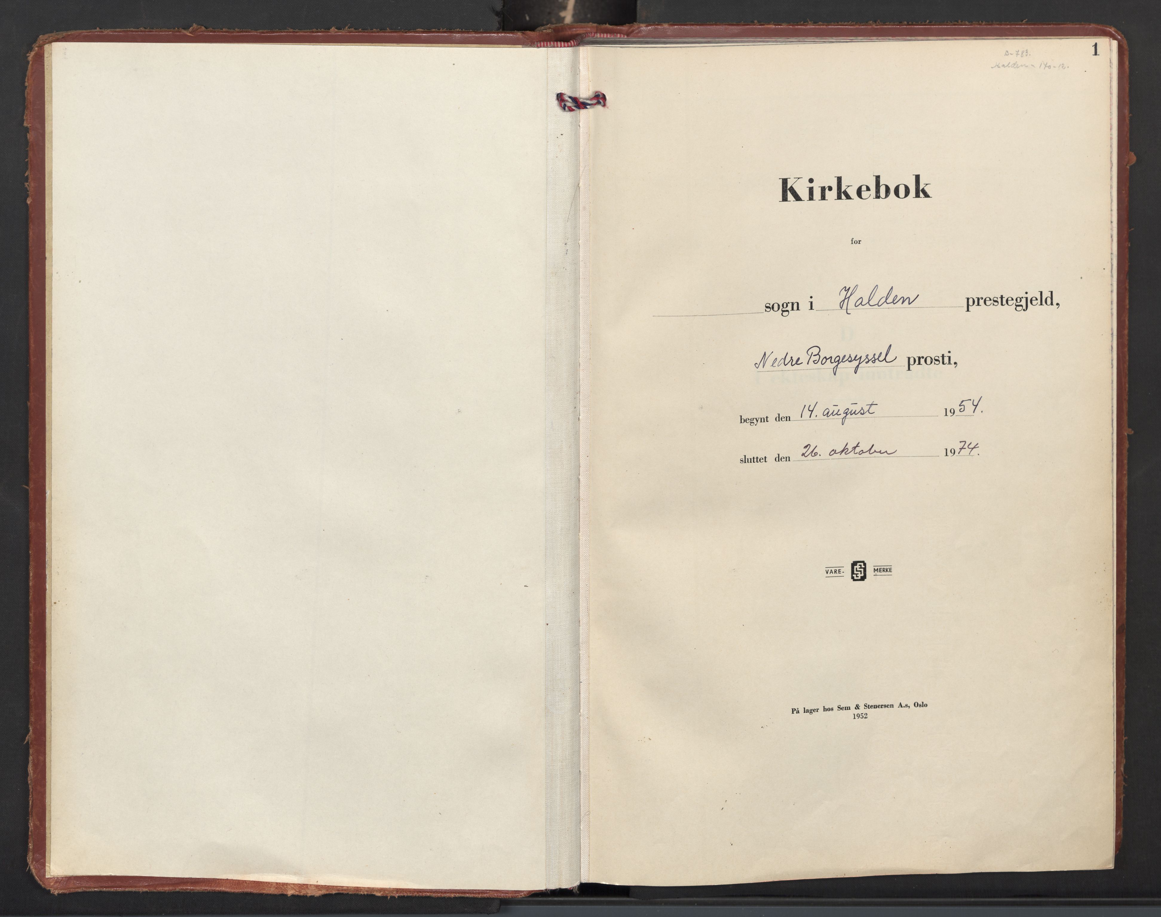 Halden prestekontor Kirkebøker, SAO/A-10909/F/Fa/L0025: Ministerialbok nr. I 25, 1954-1974, s. 1