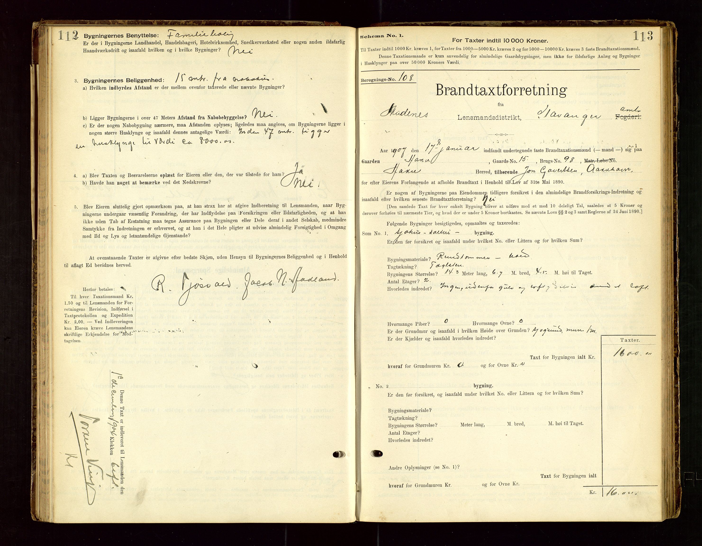 Skudenes lensmannskontor, AV/SAST-A-100444/Gob/L0001: "Brandtaxationsprotokoll", 1895-1924, s. 112-113