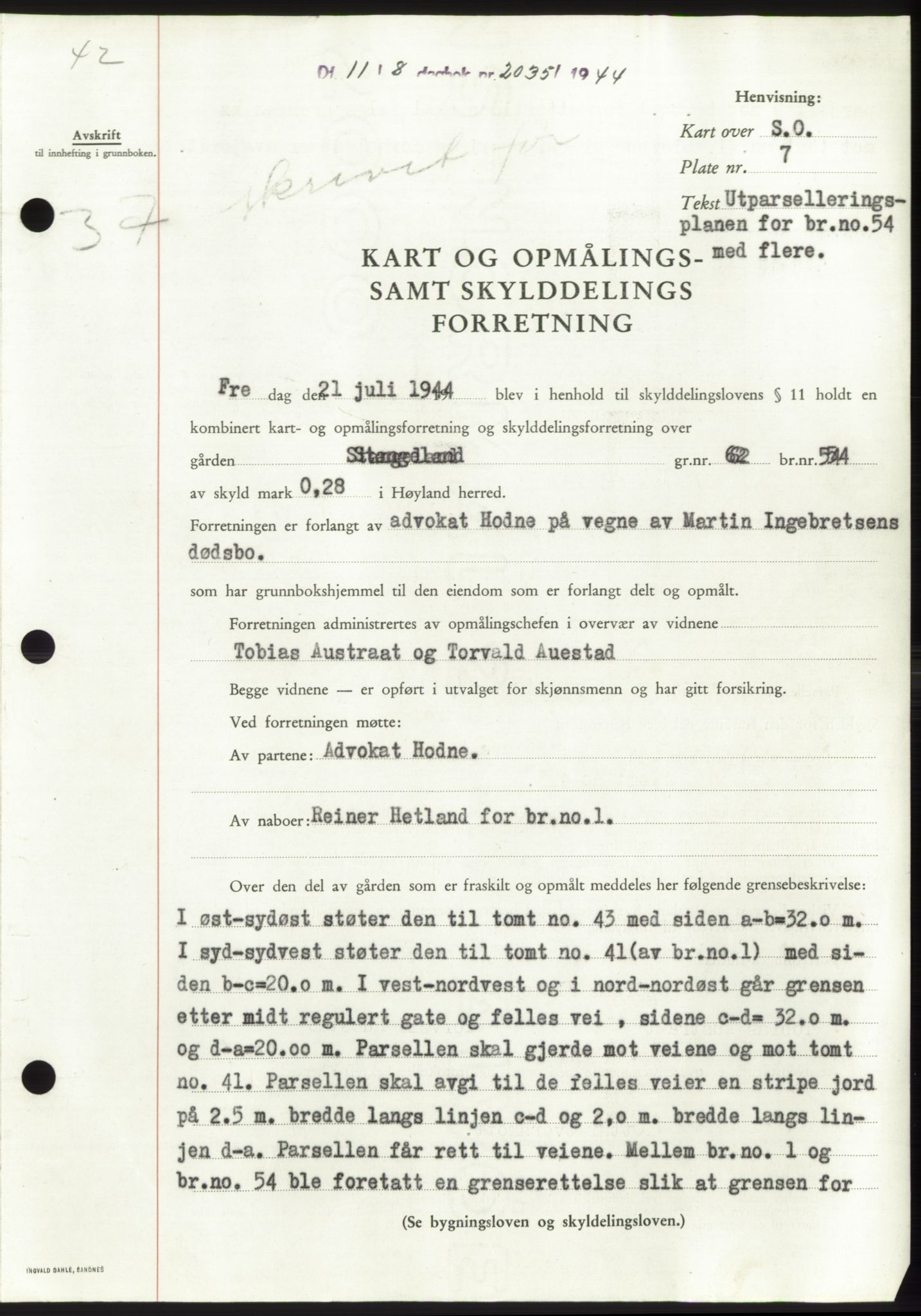 Jæren sorenskriveri, SAST/A-100310/03/G/Gba/L0087: Pantebok, 1944-1945, Dagboknr: 2035/1944