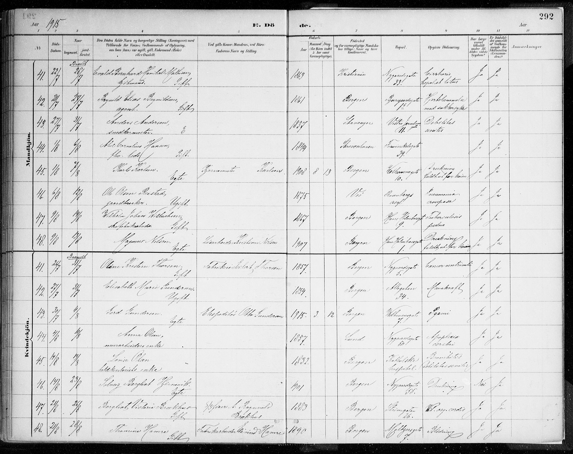 Johanneskirken sokneprestembete, AV/SAB-A-76001/H/Haa/L0019: Ministerialbok nr. E 1, 1885-1915, s. 292