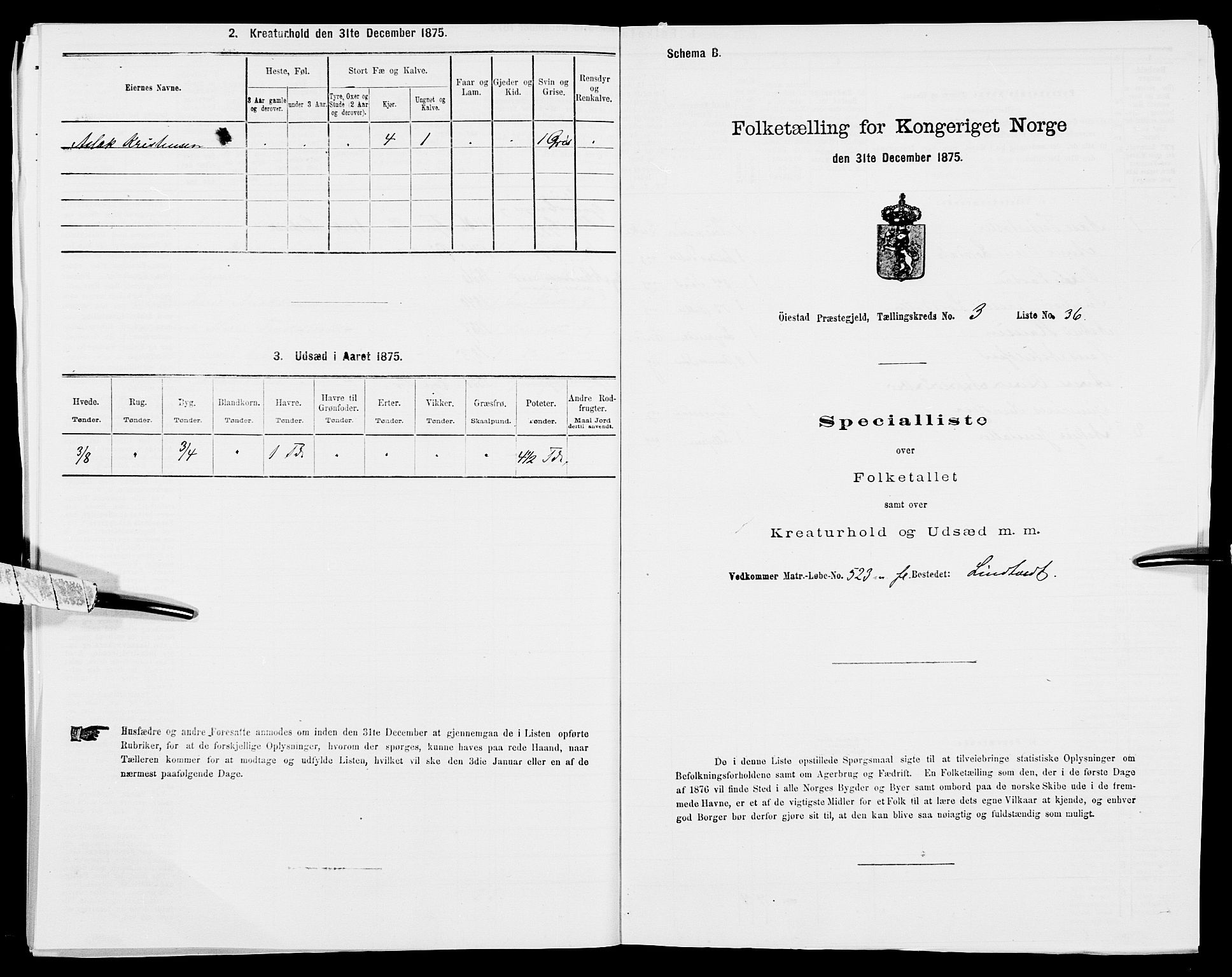 SAK, Folketelling 1875 for 0920P Øyestad prestegjeld, 1875, s. 389