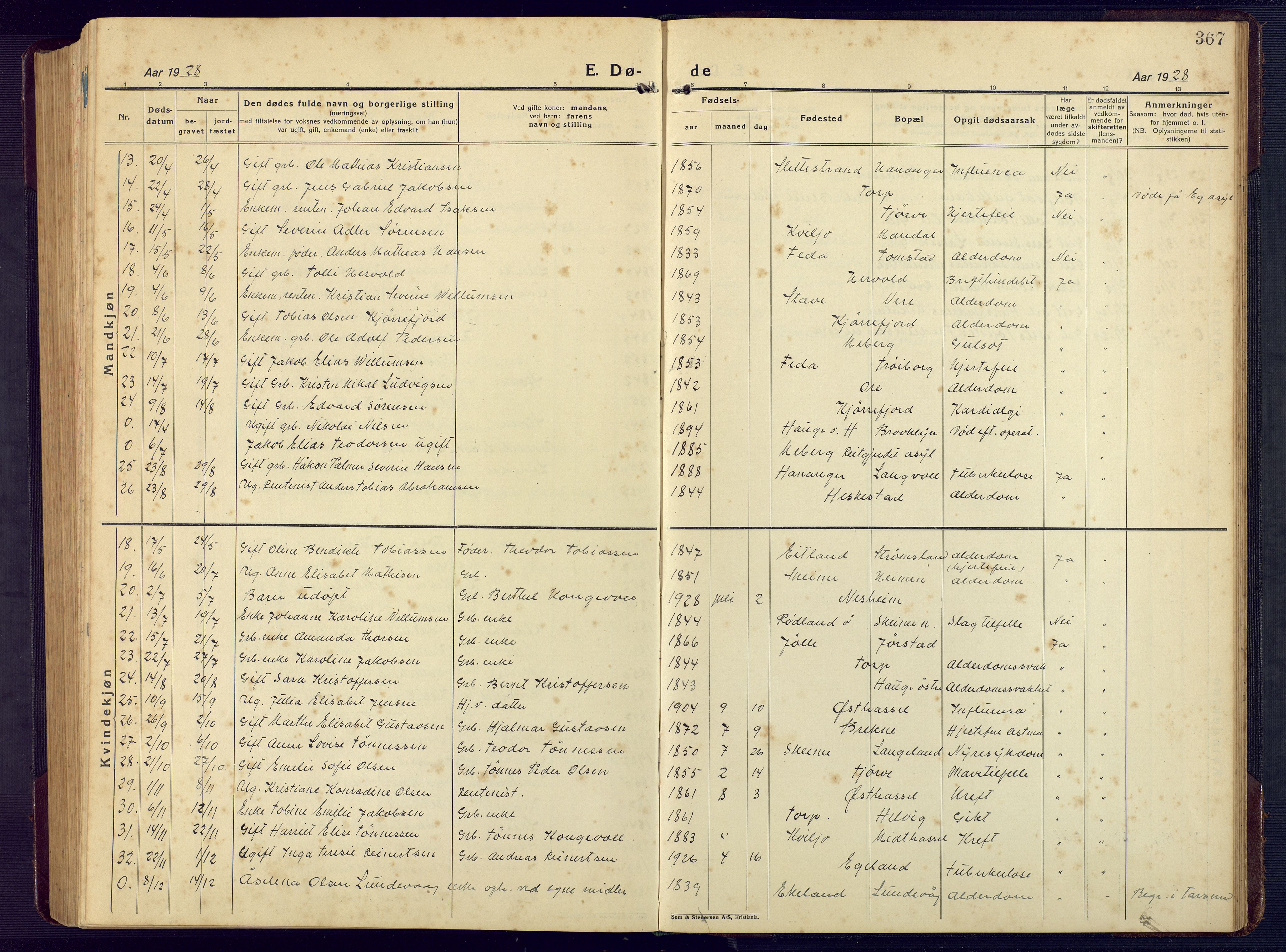 Lista sokneprestkontor, SAK/1111-0027/F/Fb/L0006: Klokkerbok nr. B 6, 1924-1947, s. 367