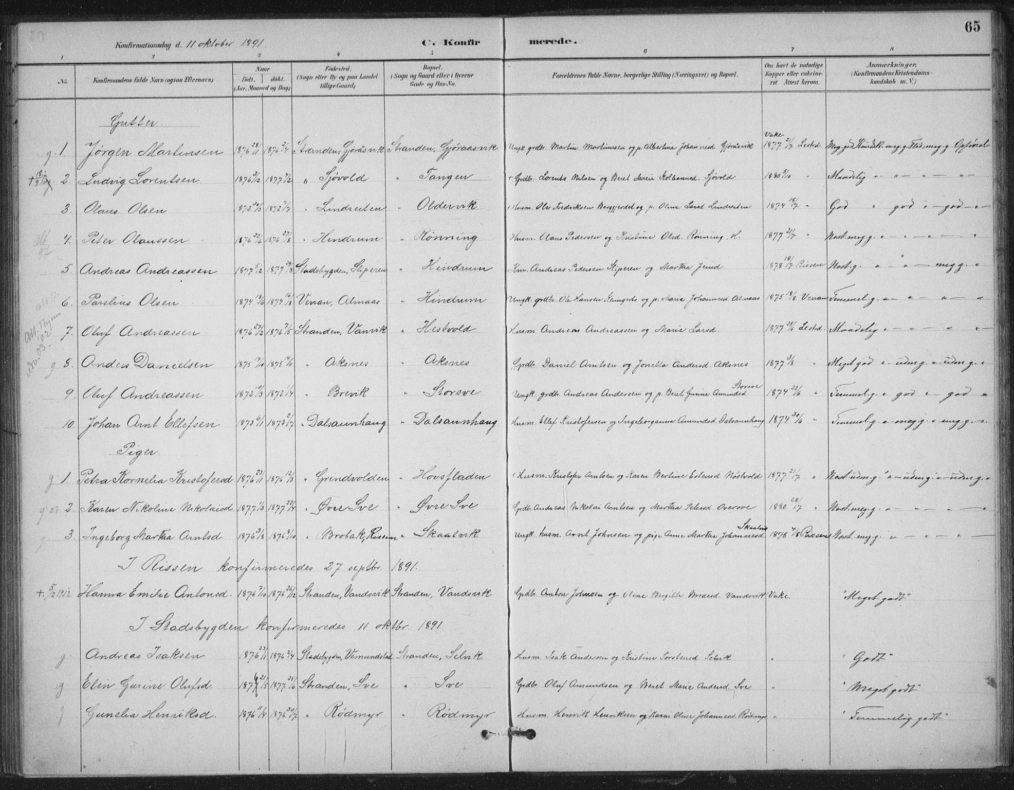 Ministerialprotokoller, klokkerbøker og fødselsregistre - Nord-Trøndelag, AV/SAT-A-1458/702/L0023: Ministerialbok nr. 702A01, 1883-1897, s. 65