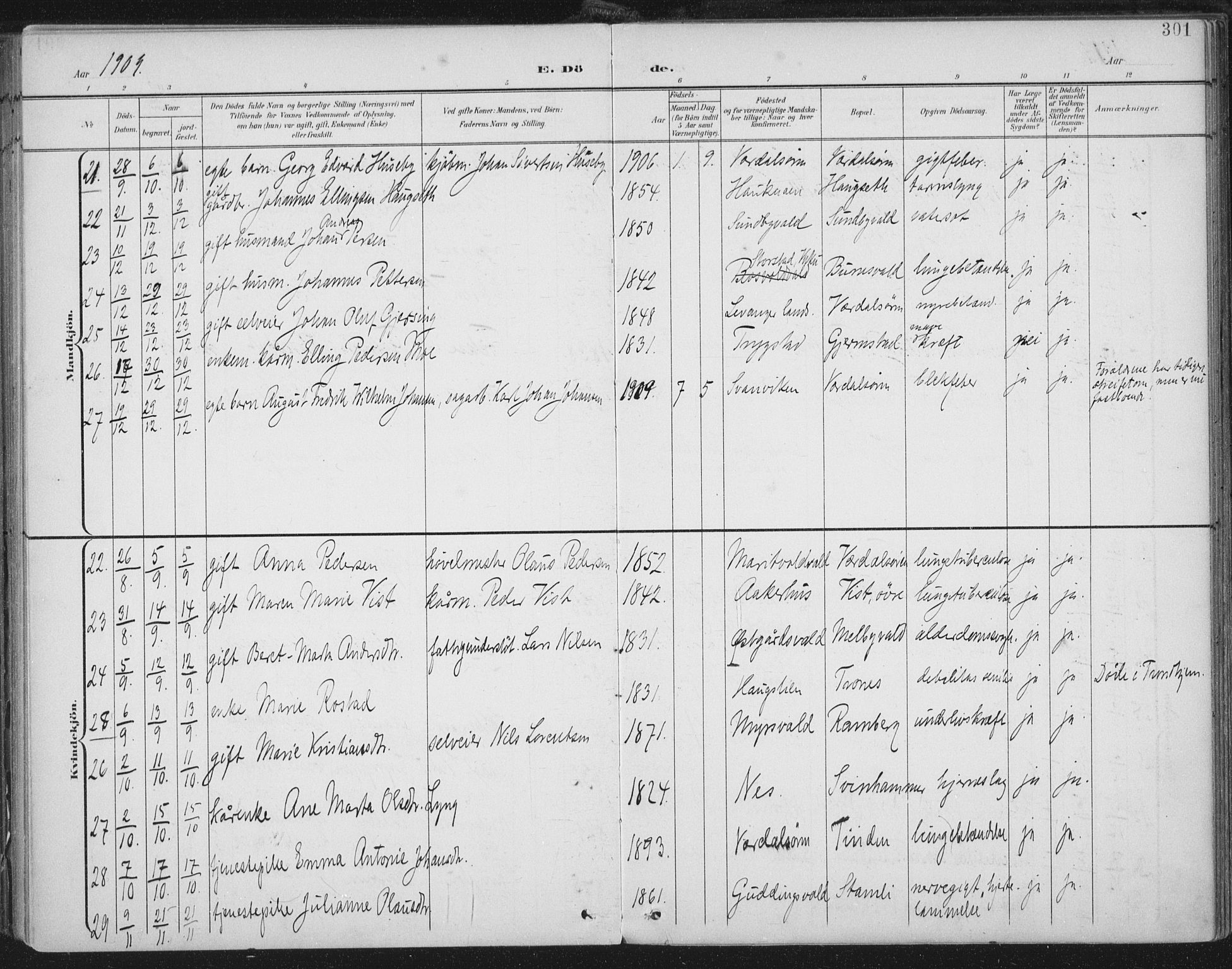 Ministerialprotokoller, klokkerbøker og fødselsregistre - Nord-Trøndelag, SAT/A-1458/723/L0246: Ministerialbok nr. 723A15, 1900-1917, s. 301