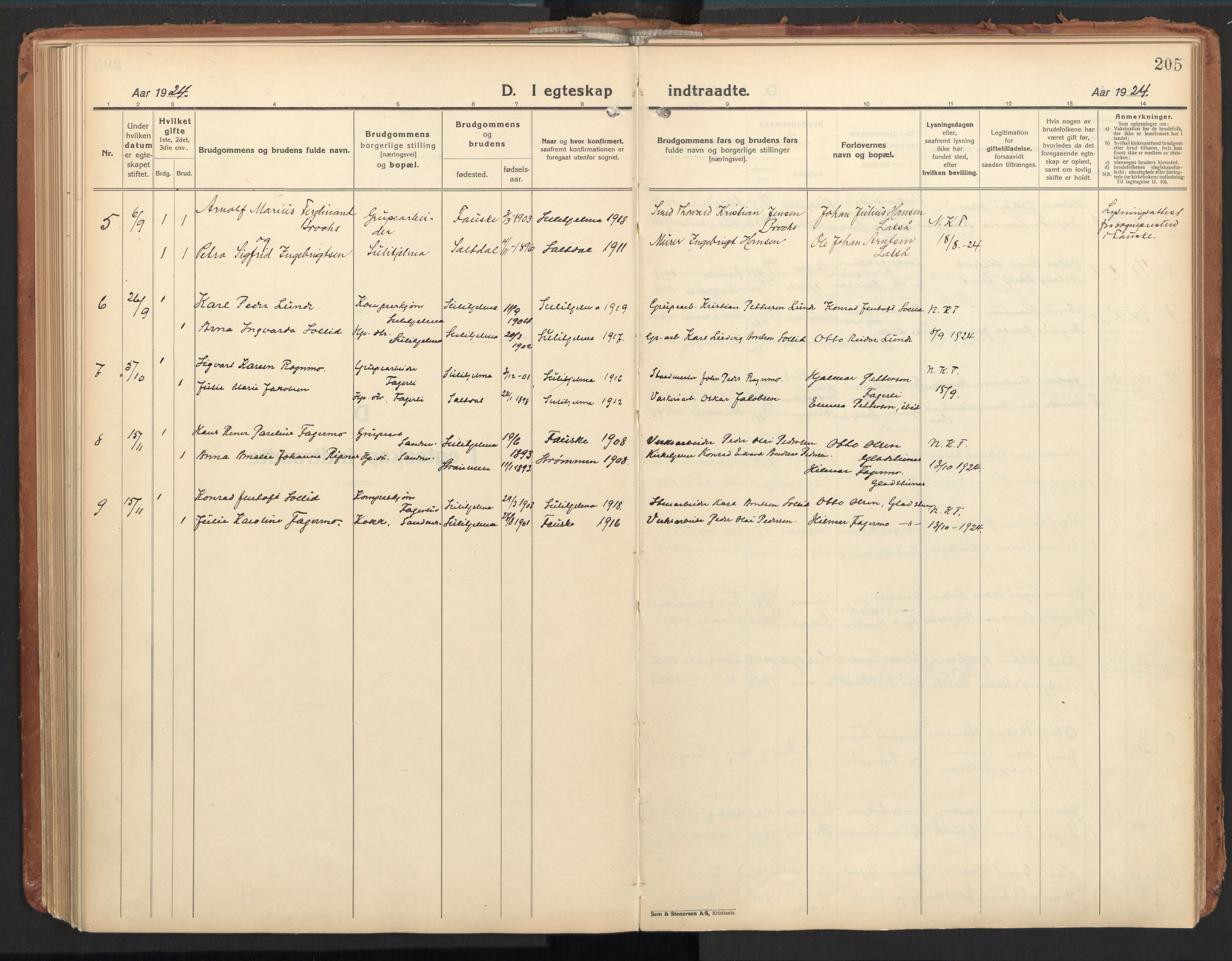 Ministerialprotokoller, klokkerbøker og fødselsregistre - Nordland, SAT/A-1459/850/L0716: Residerende kapellans bok nr. 850B06, 1924-1938, s. 205