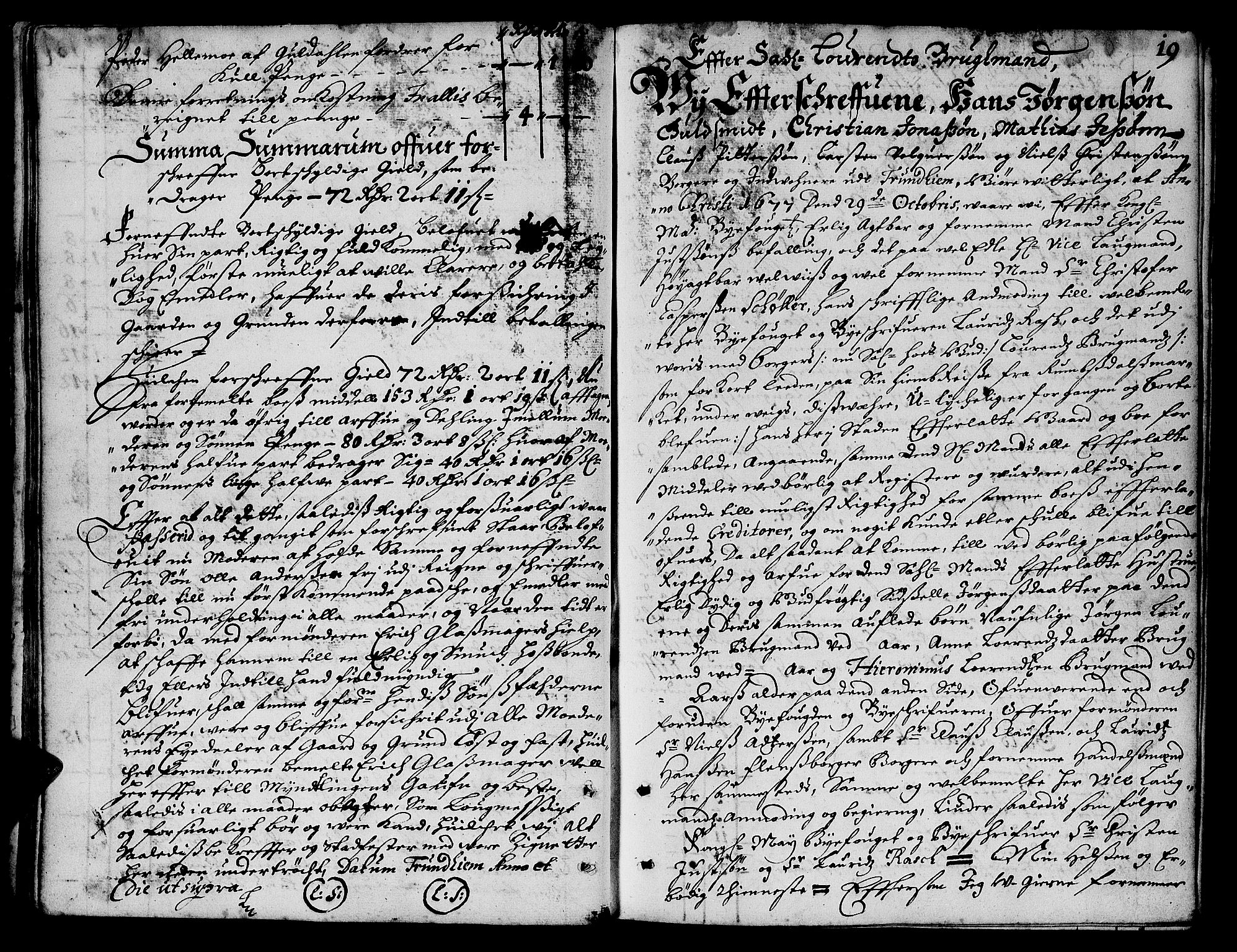 Trondheim byfogd, AV/SAT-A-0003/1/3/3A/L0001: Skifteprotokoll - gml.nr.1. (m/ register), 1678-1686, s. 18b-19a