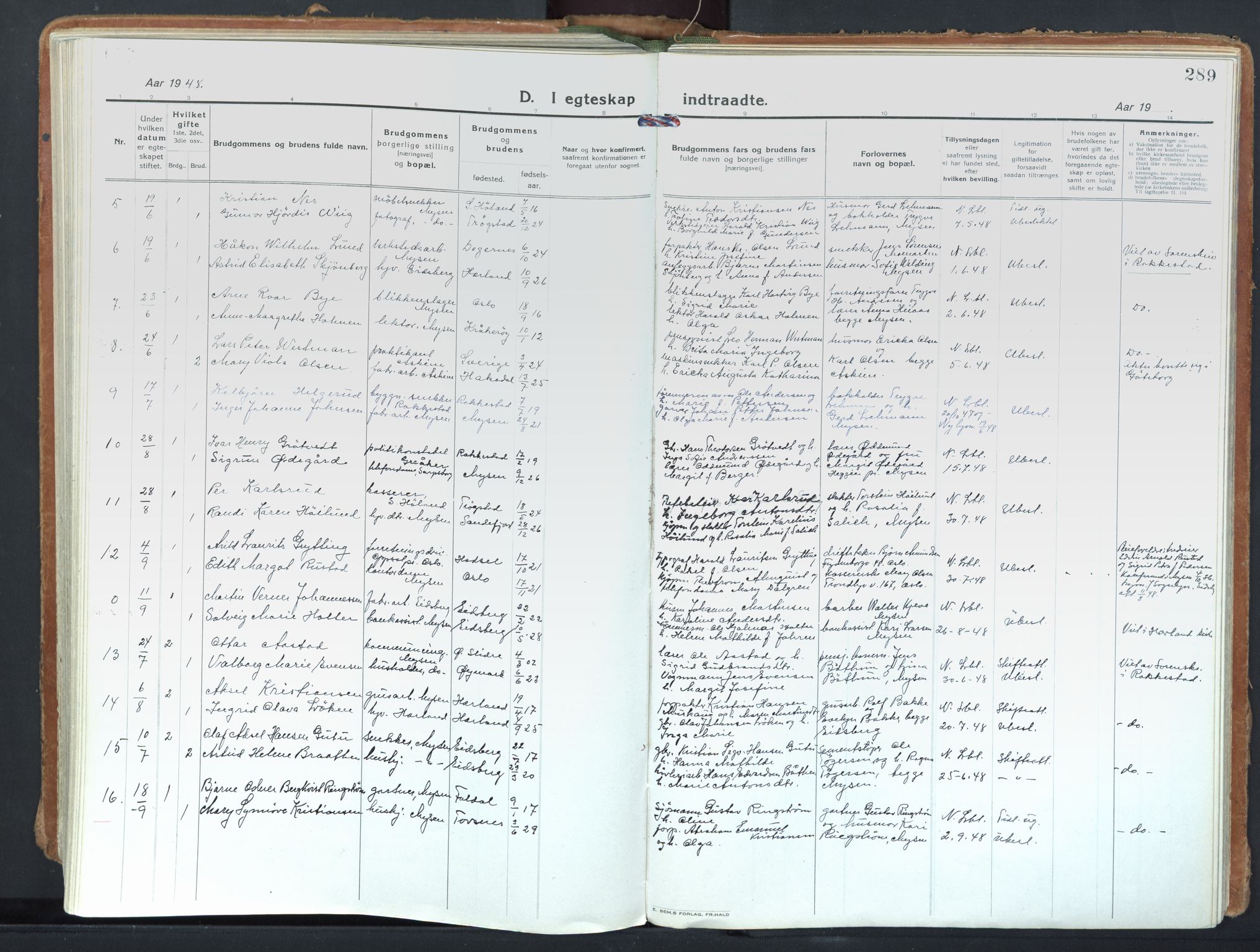 Eidsberg prestekontor Kirkebøker, AV/SAO-A-10905/F/Fd/L0001: Ministerialbok nr. IV 1, 1921-1948, s. 289