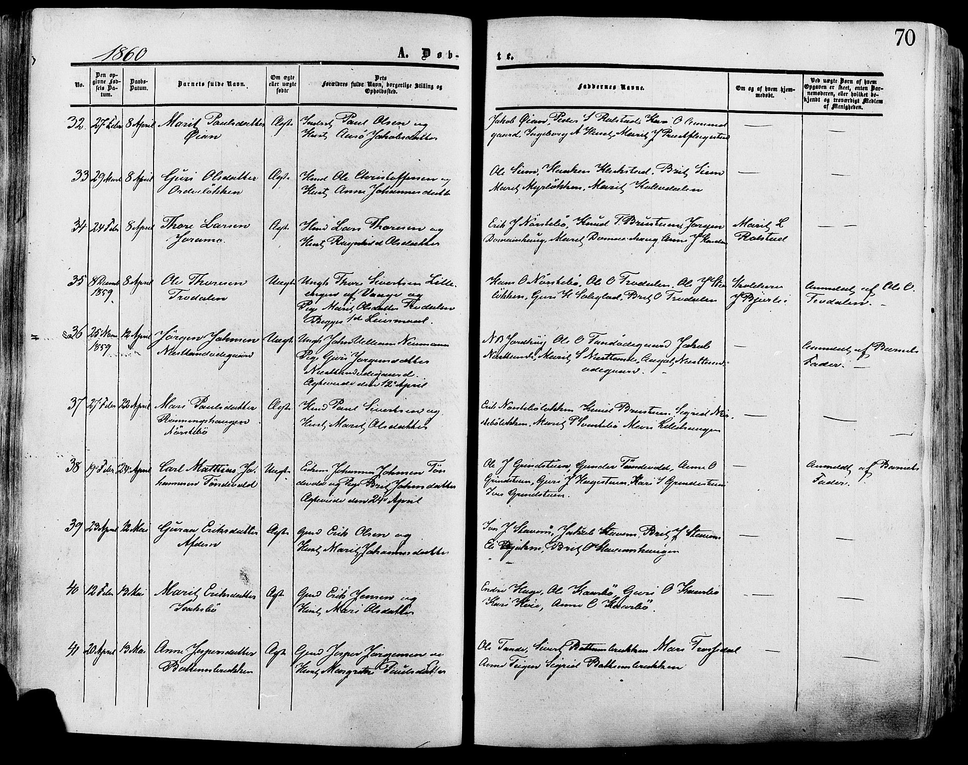 Lesja prestekontor, AV/SAH-PREST-068/H/Ha/Haa/L0008: Ministerialbok nr. 8, 1854-1880, s. 70